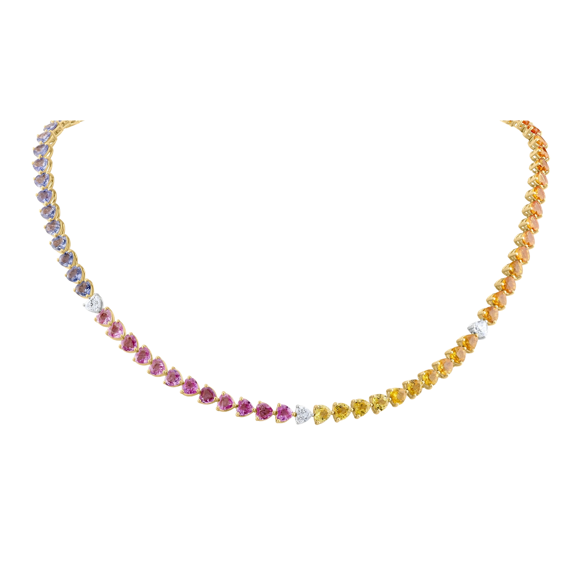 Multicolored gemstone necklace on a white background