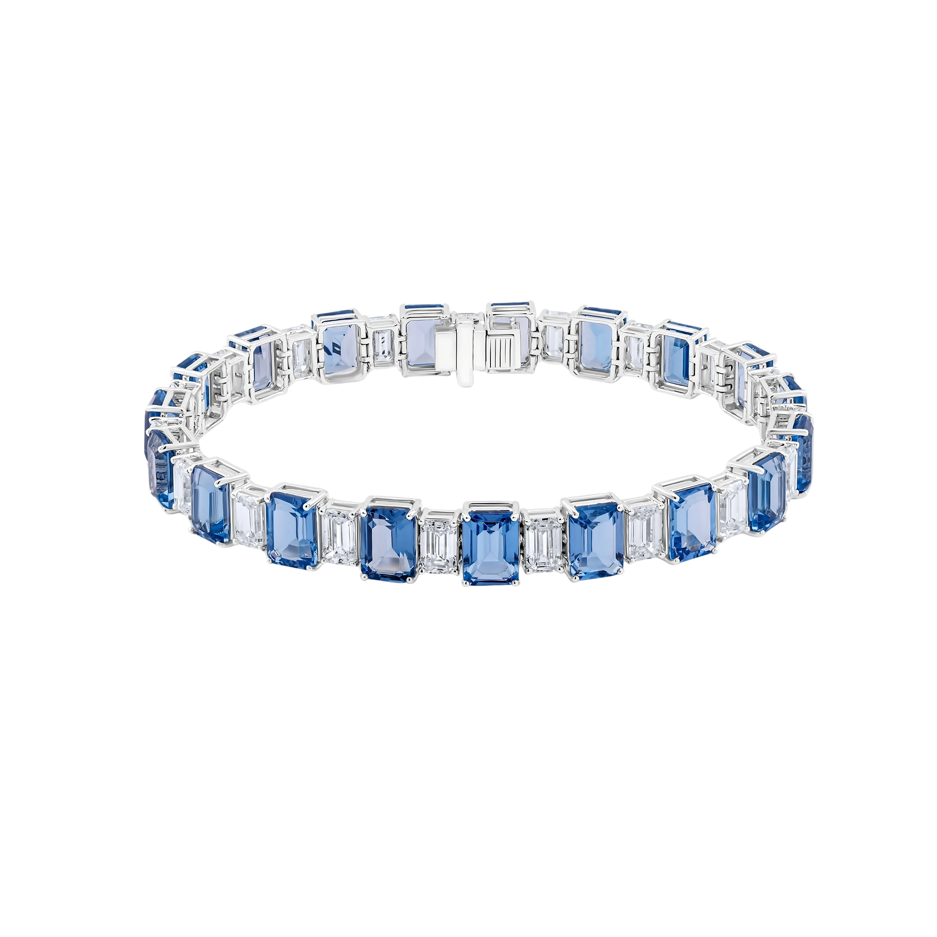 Elegant bracelet with blue gemstones on a white background