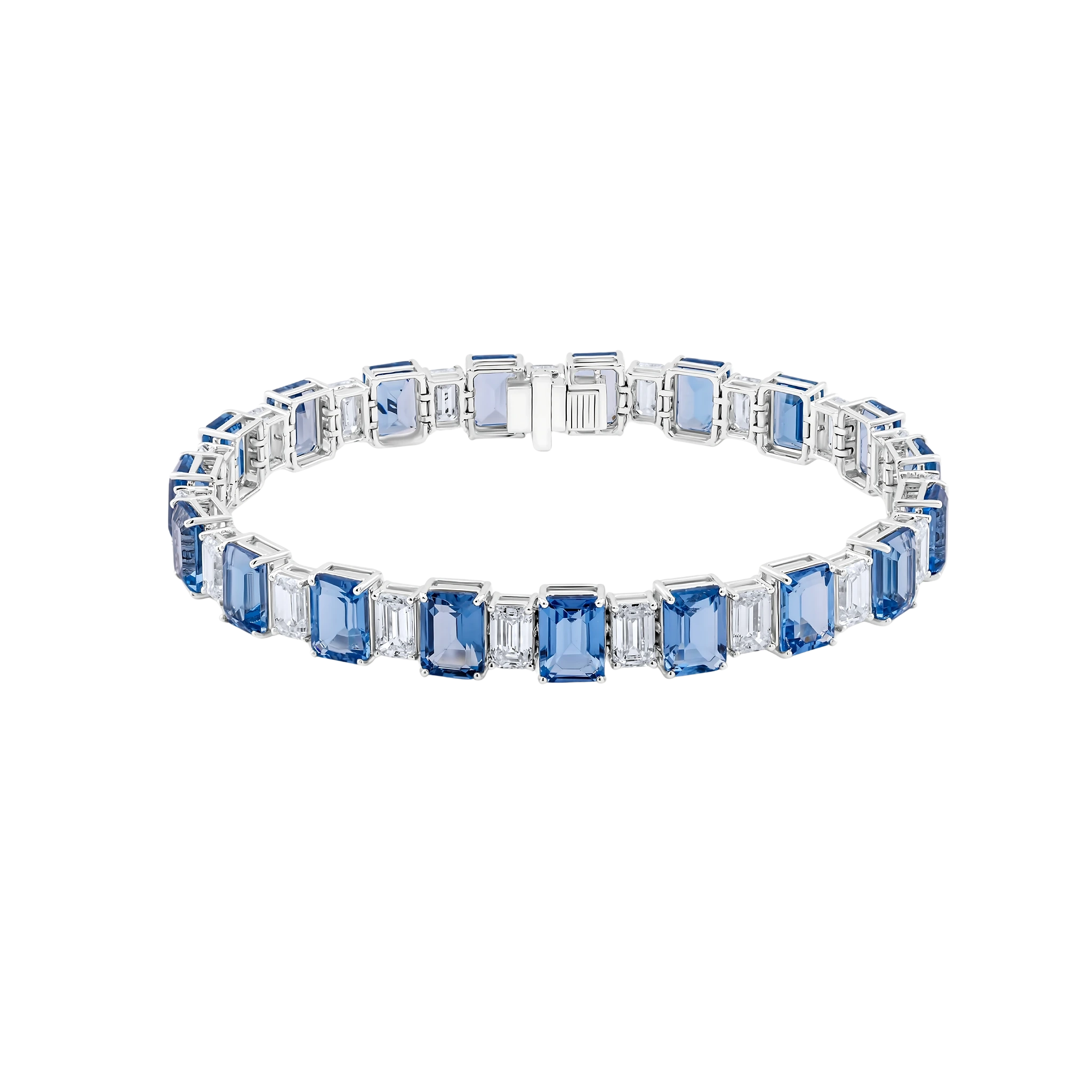 Elegant bracelet with blue gemstones on a white background
