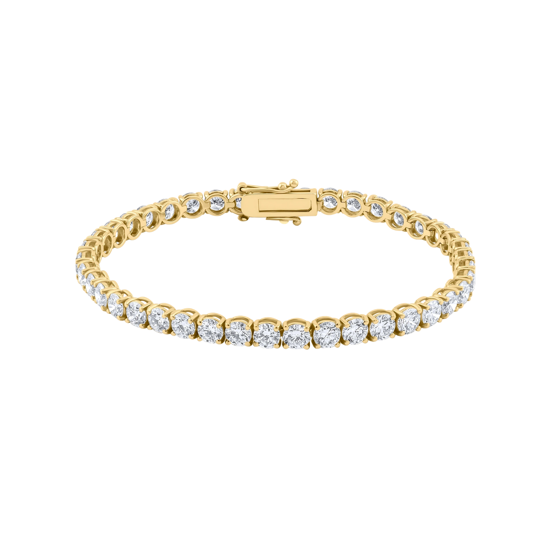 Gold bracelet with clear stones on a white background