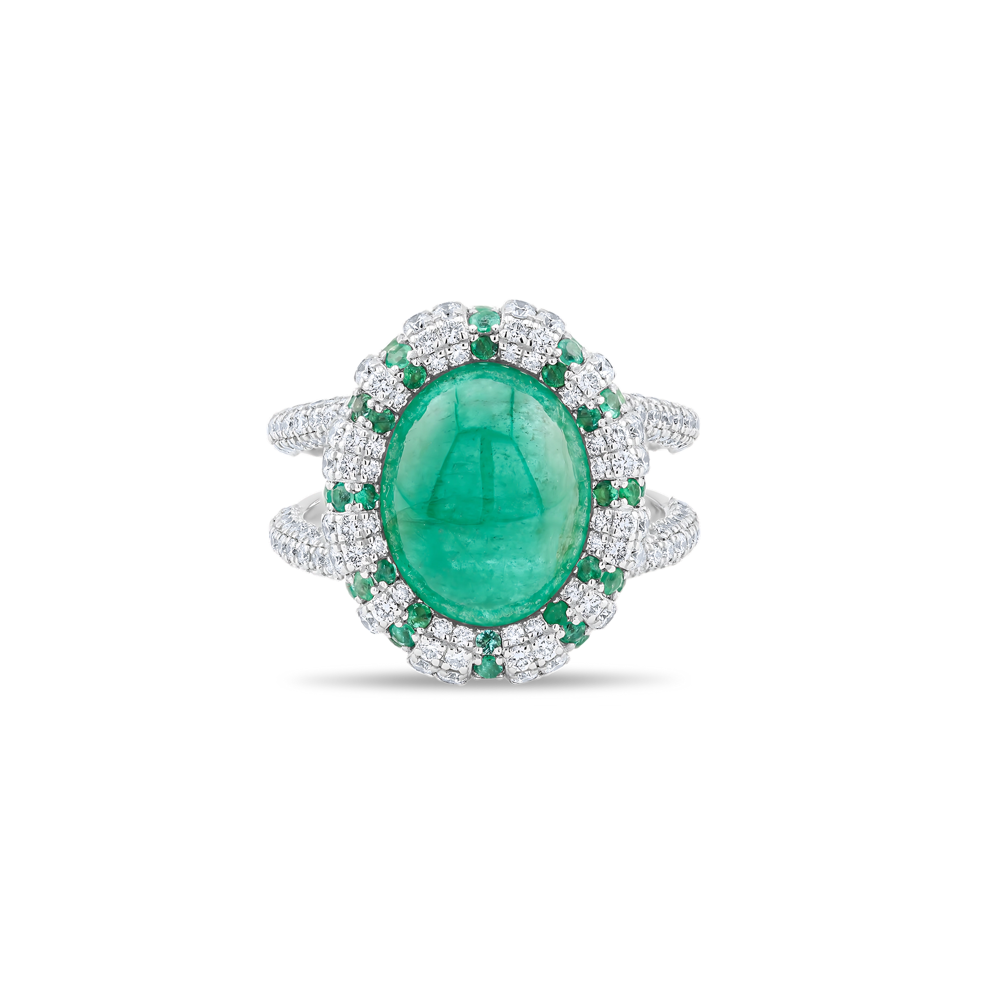 CABOCHON EMERALD HALO RING