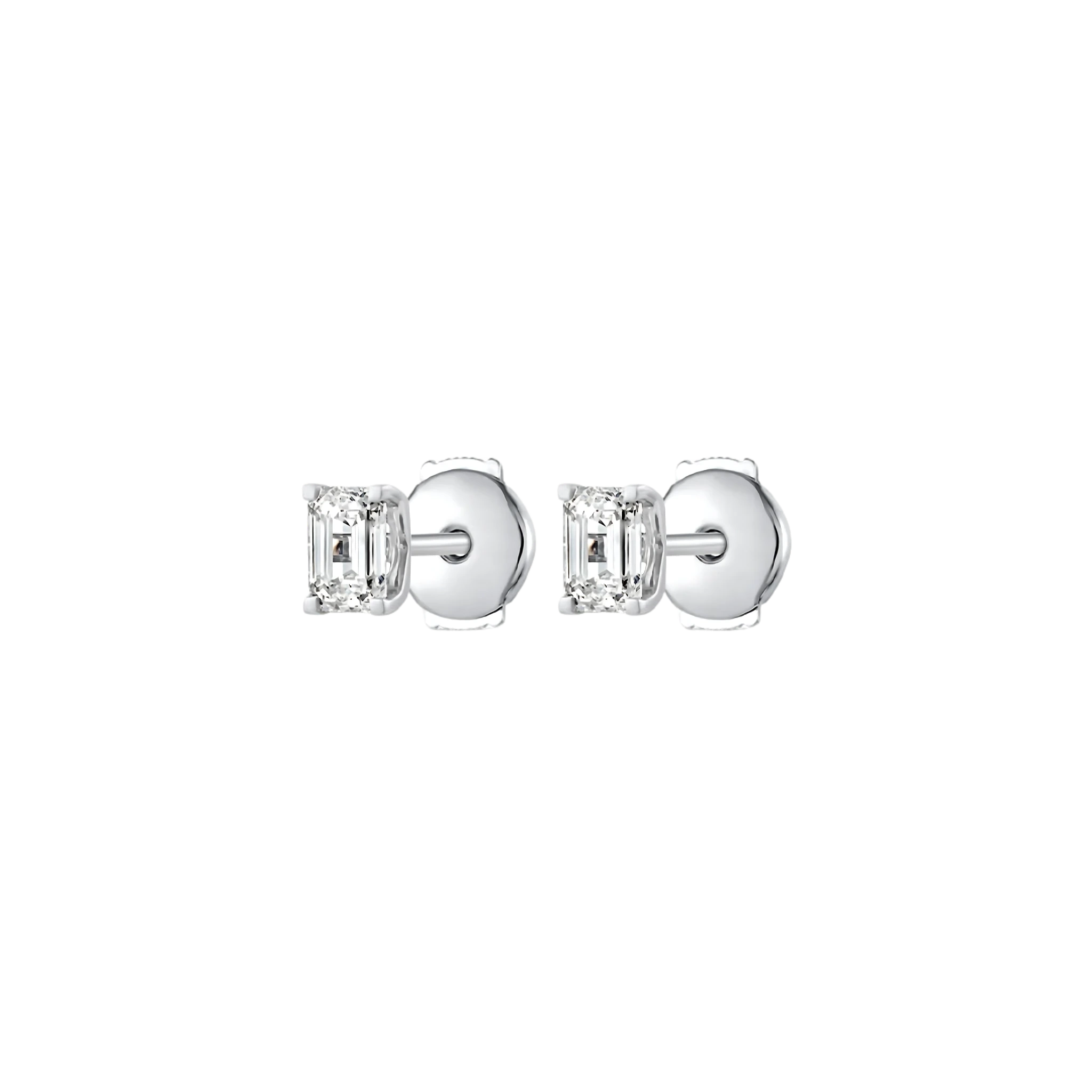 Pair of silver earrings with gemstones on a white background