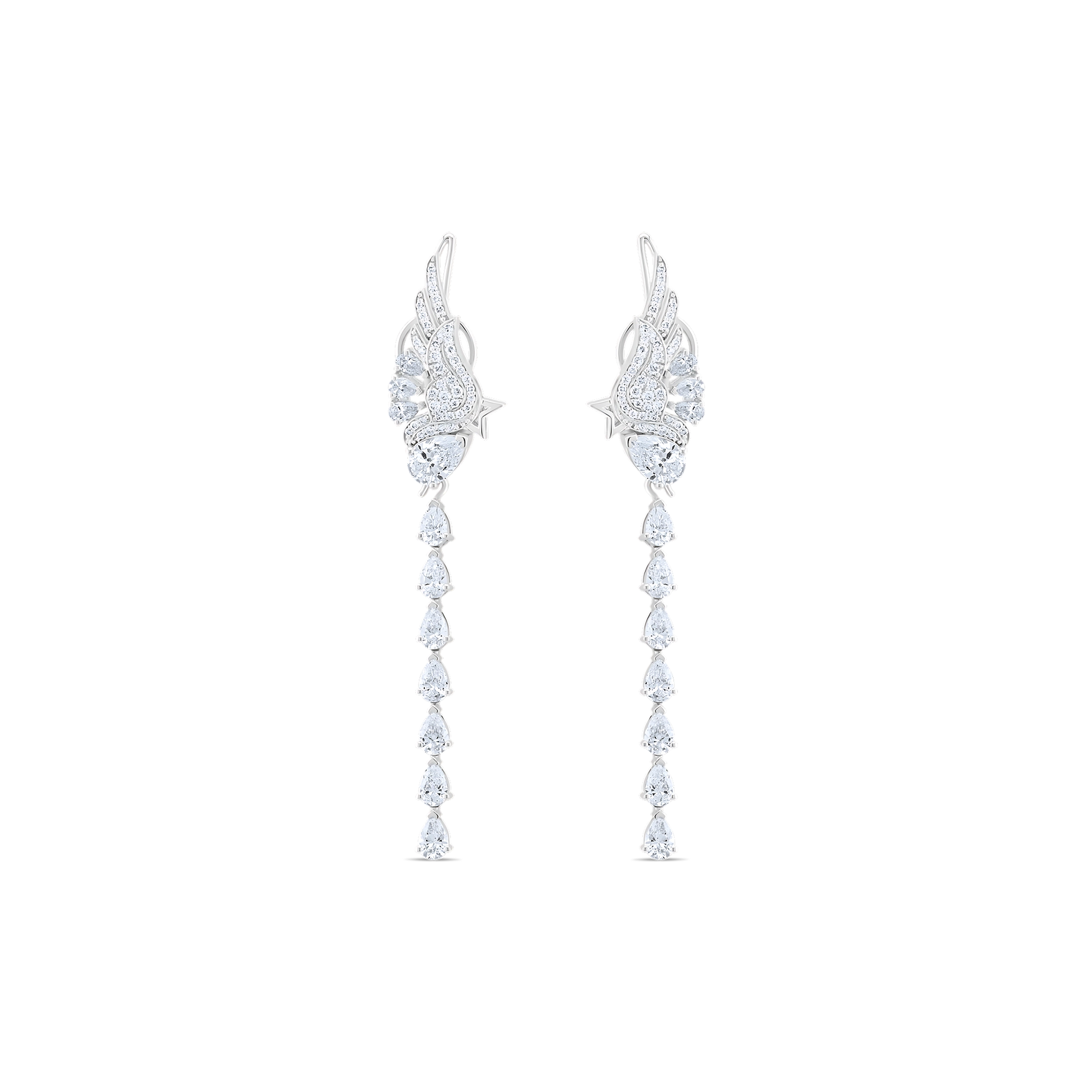 Pair of diamond earrings on a white background