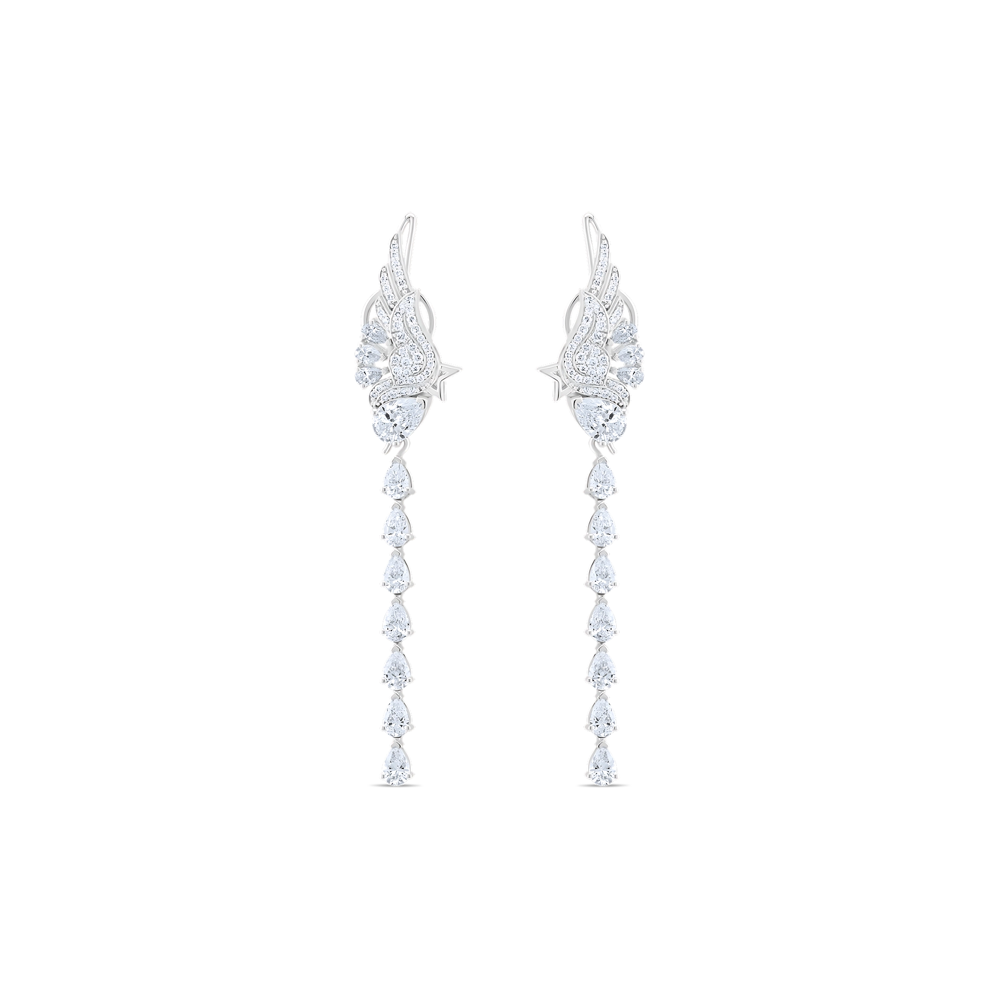 Pair of diamond earrings on a white background
