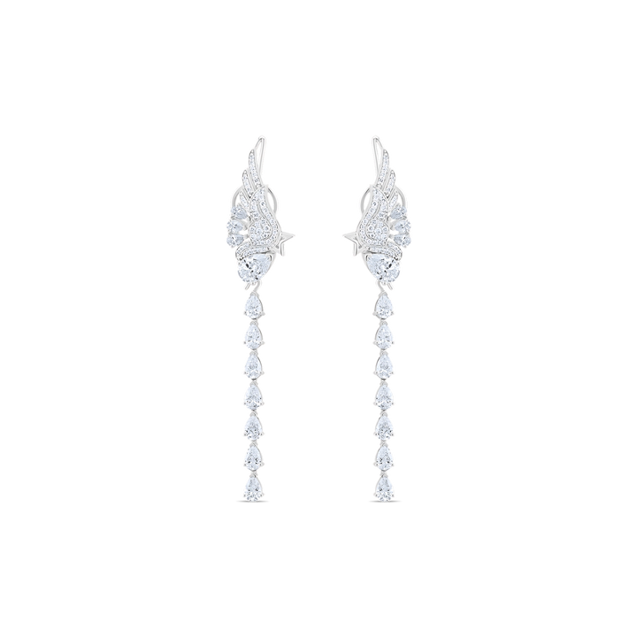 Pair of diamond earrings on a white background