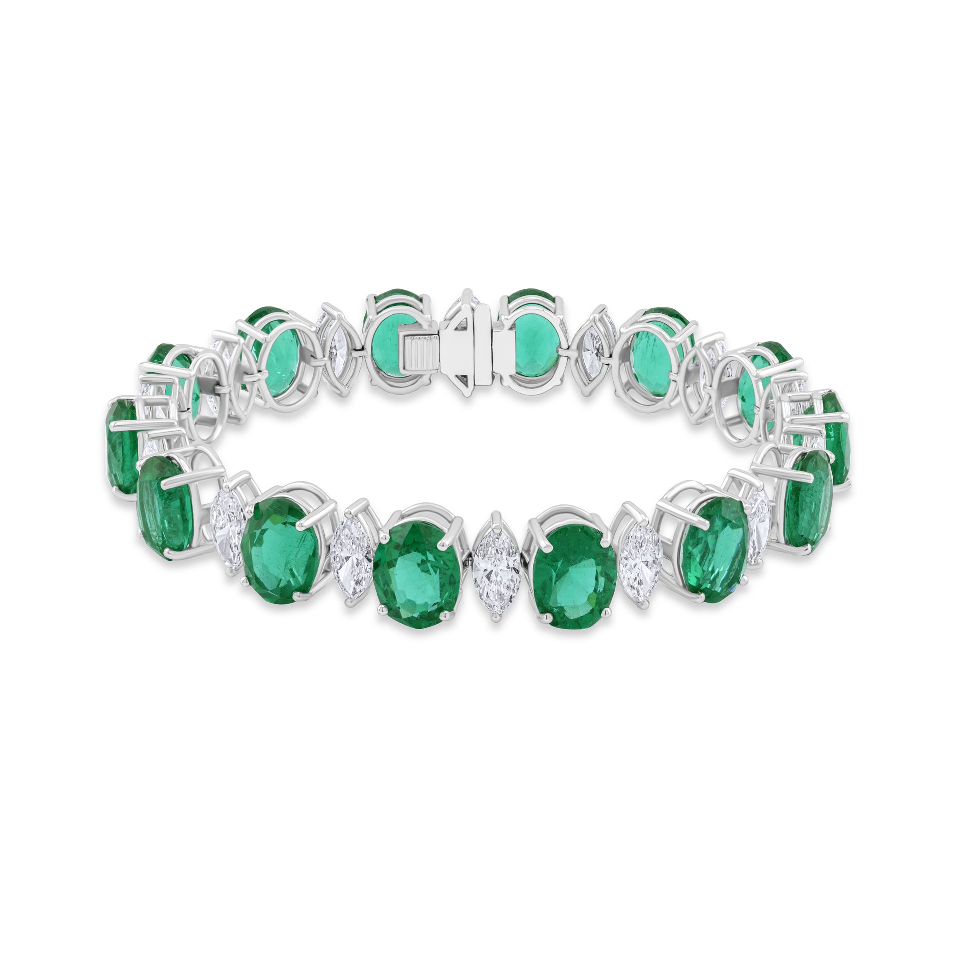 Emerald and diamond bracelet on a white background