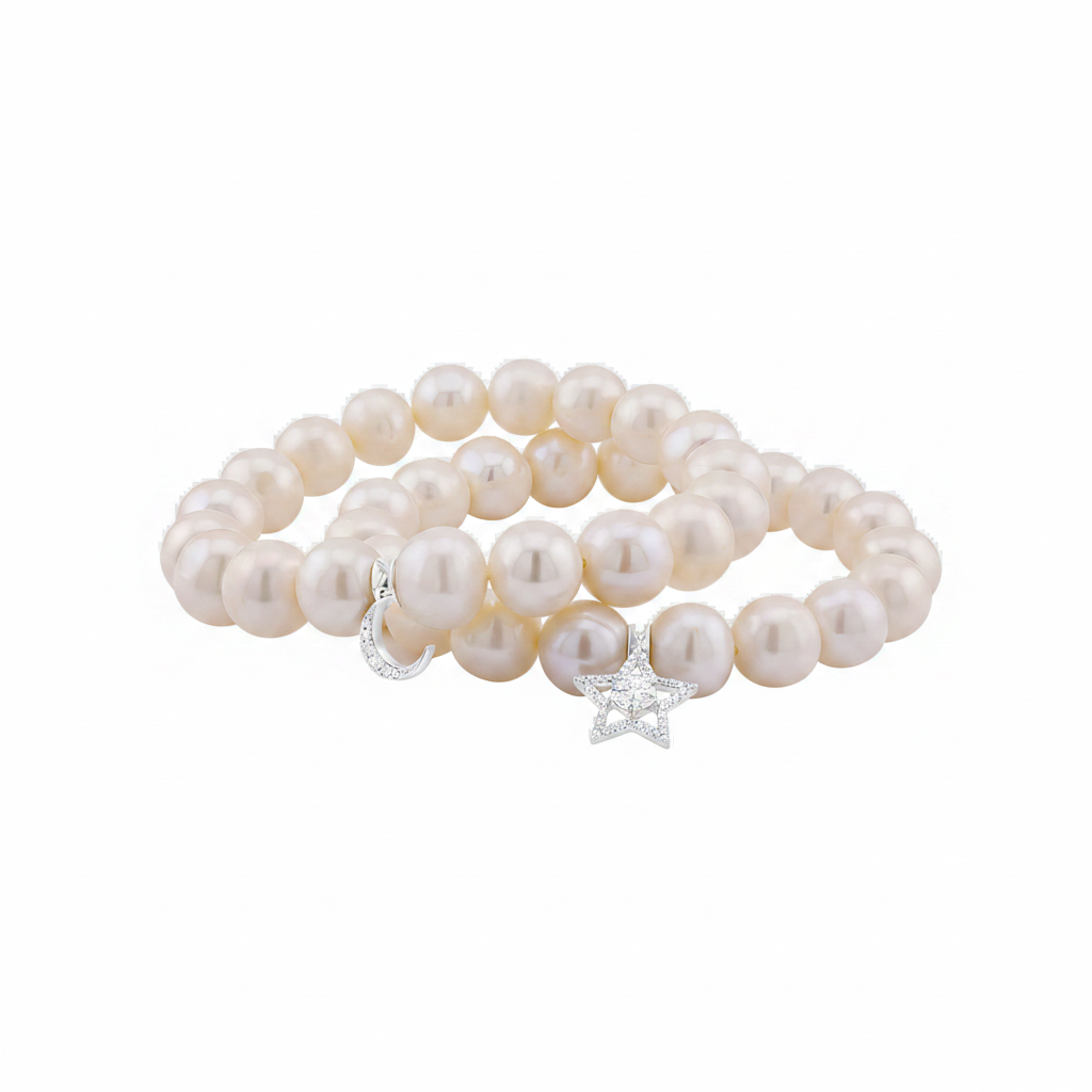 PEARL BRACELETS WITH DIAMOND CHARMS