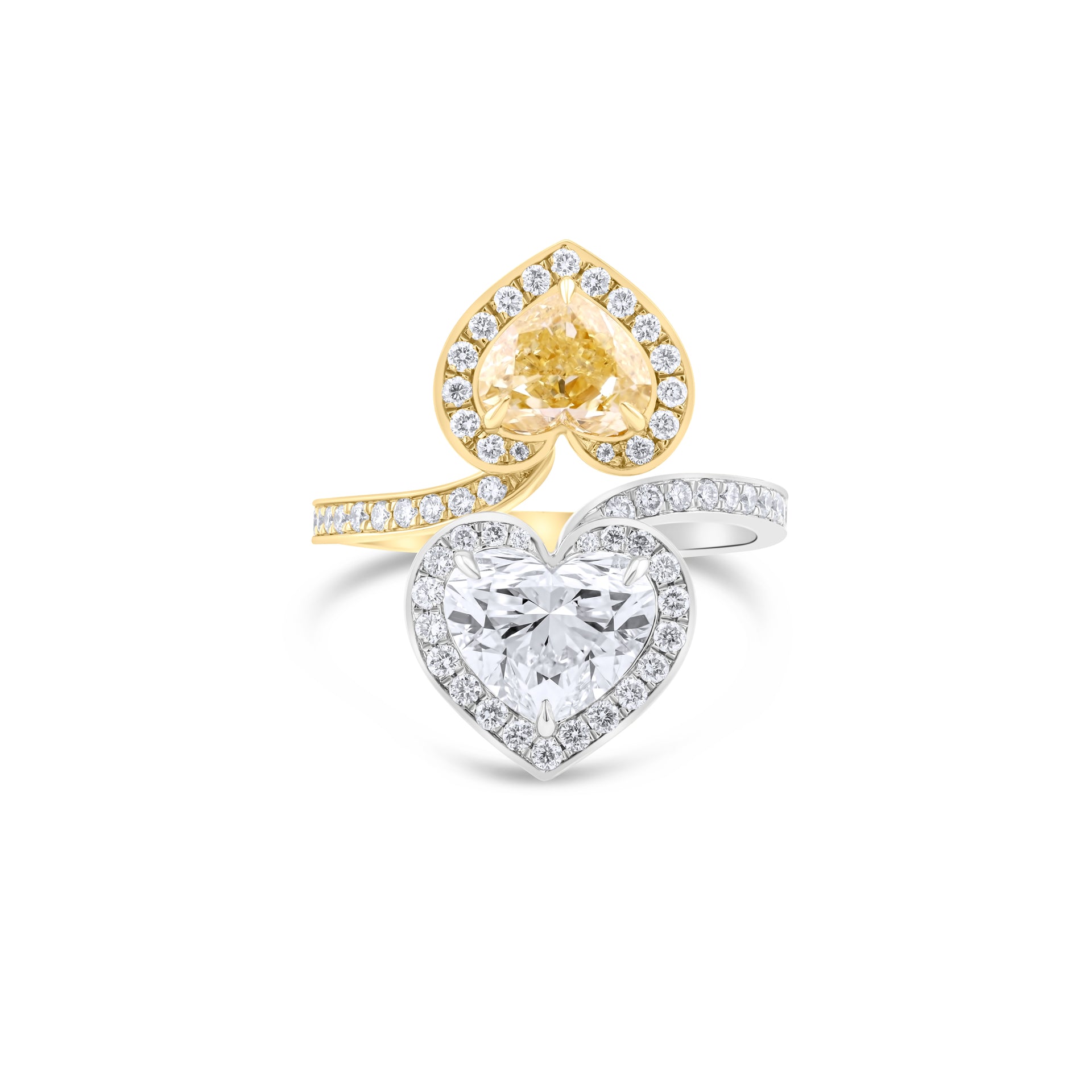 Yellow and White heart Diamond Ring
