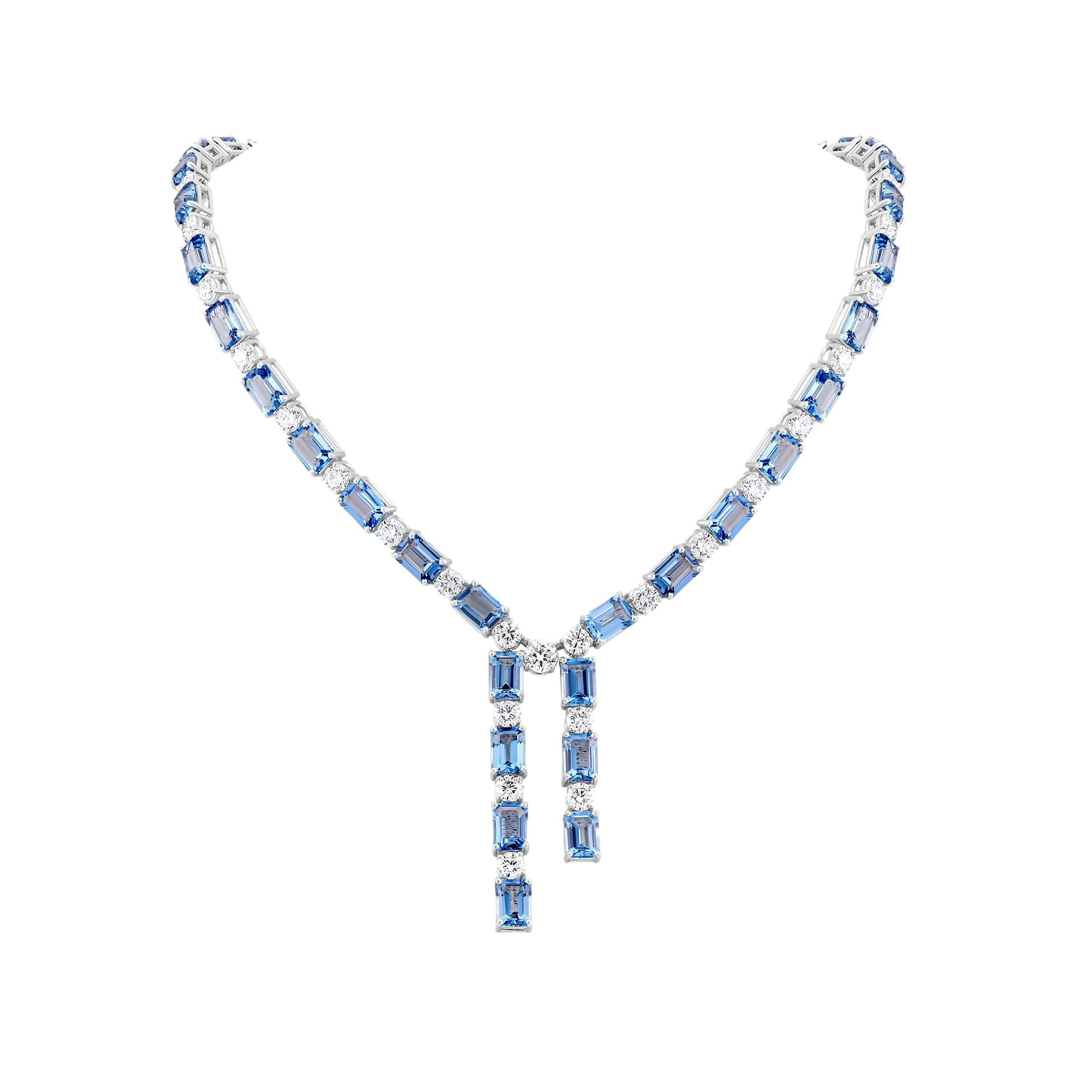 Necklace with blue gemstones on a white background