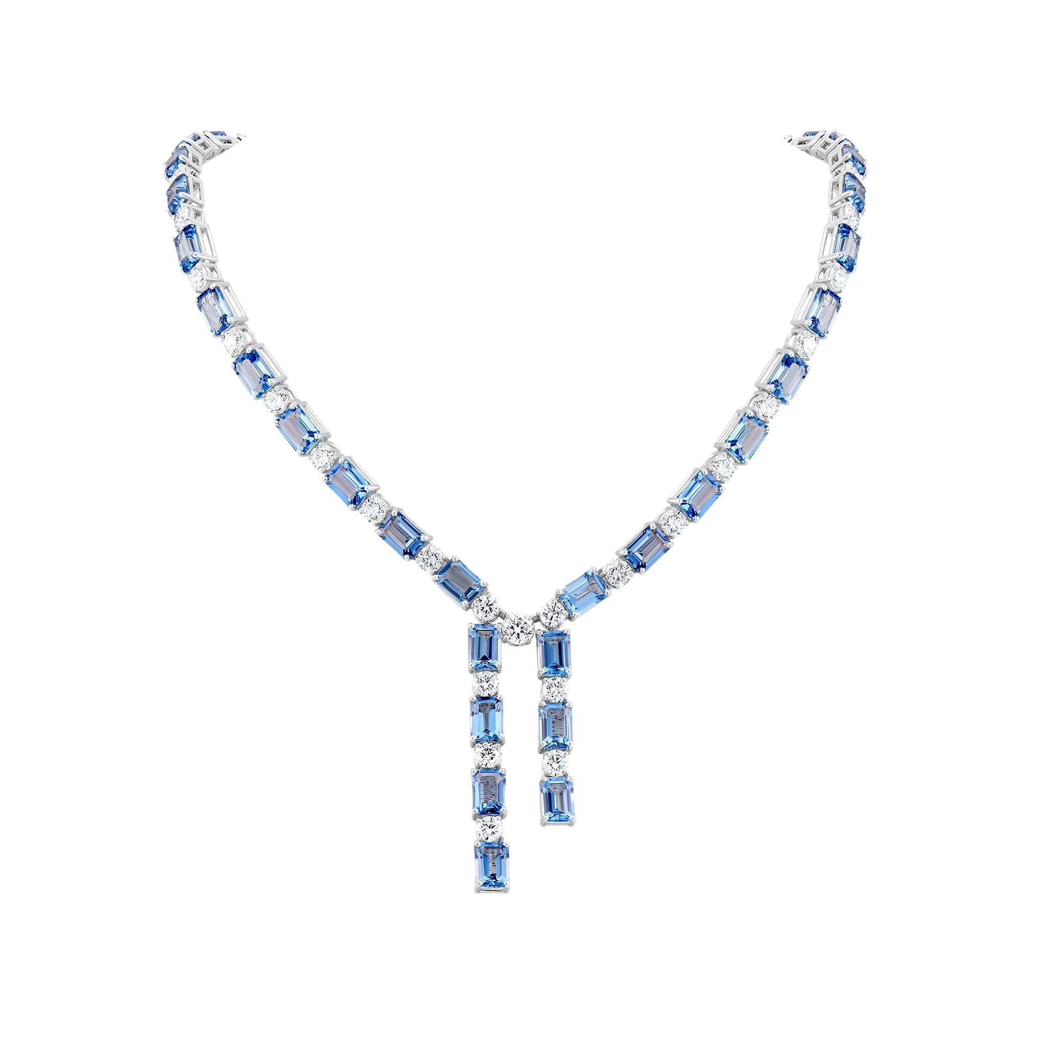 Necklace with blue gemstones on a white background