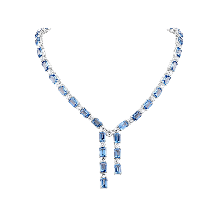 Necklace with blue gemstones on a white background