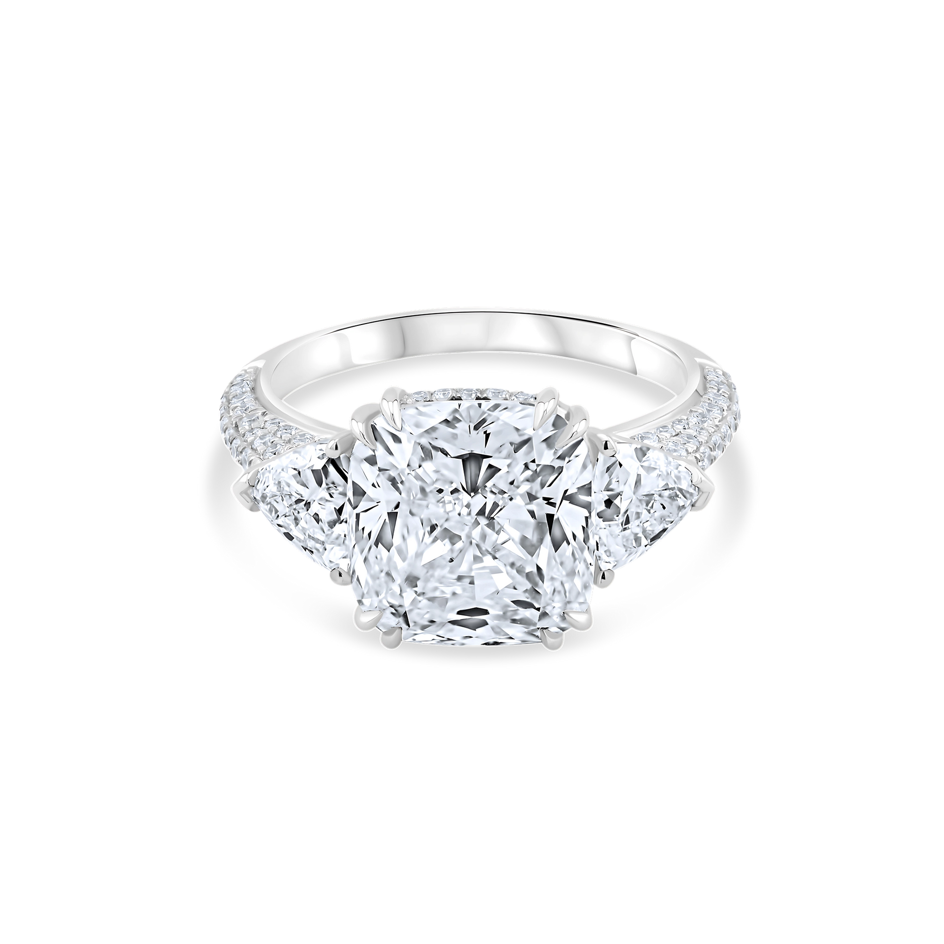 CUSHION THREE-STONE DIAMOND RING