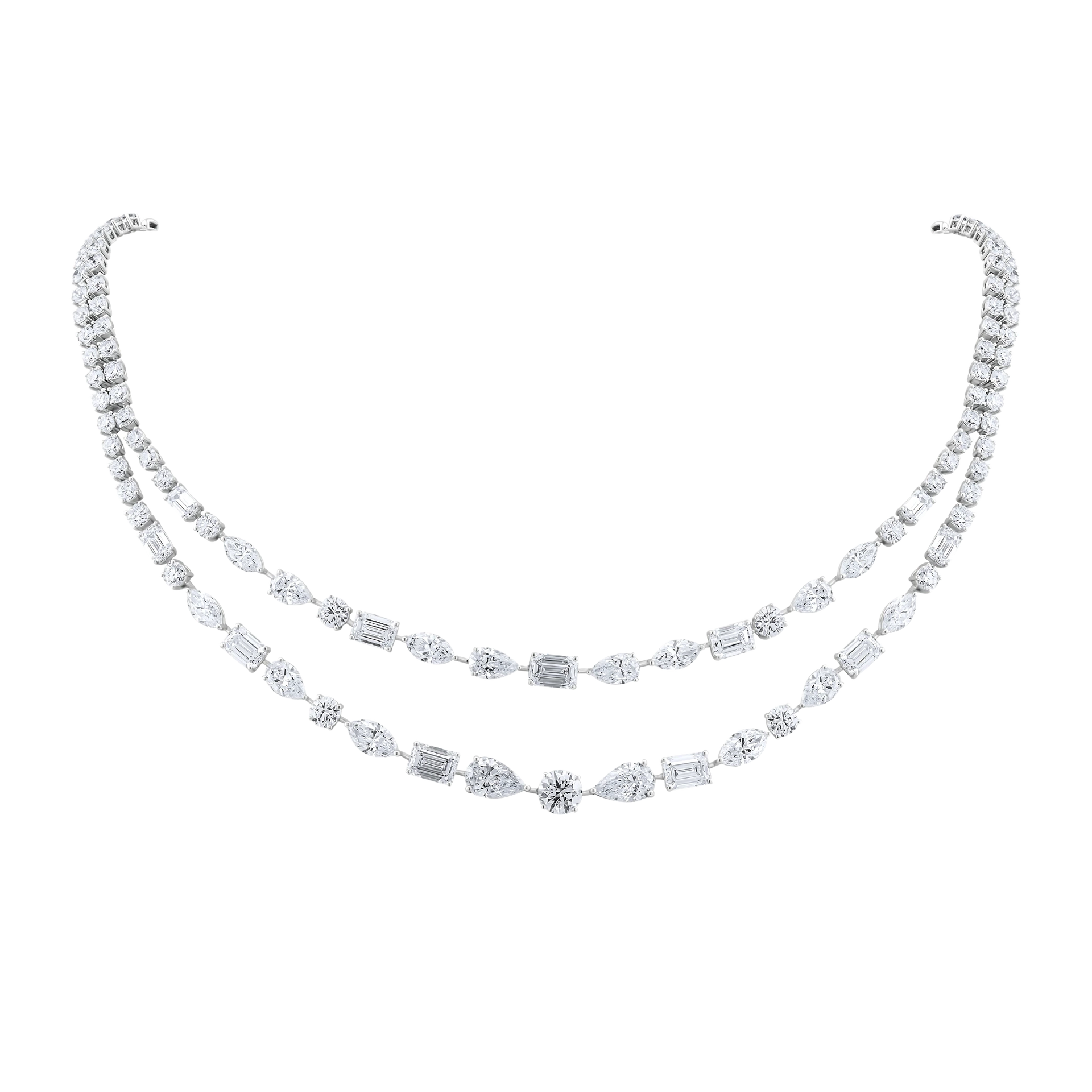 Two-layer diamond necklace on a white background
