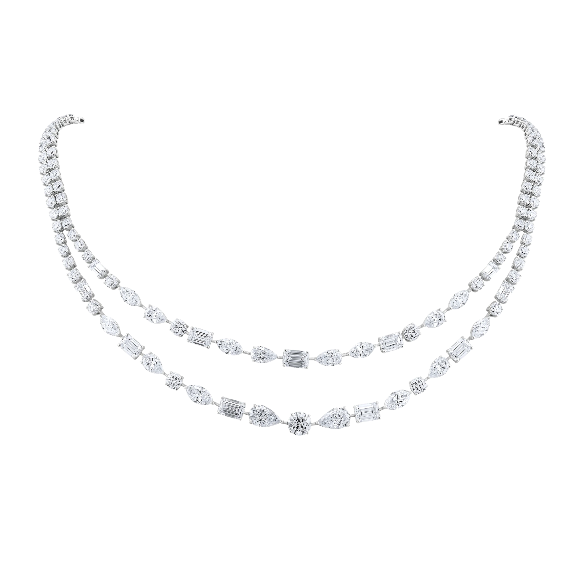 Two-layer diamond necklace on a white background
