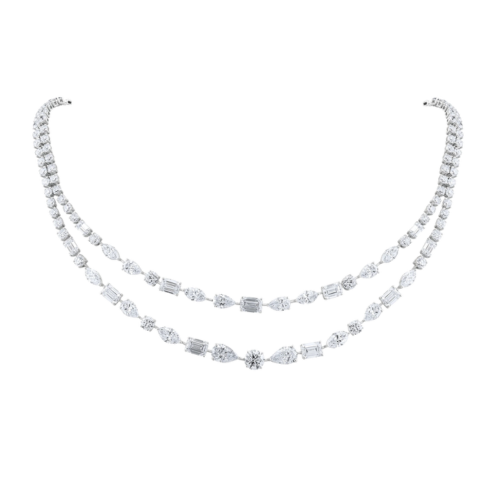 Two-layer diamond necklace on a white background