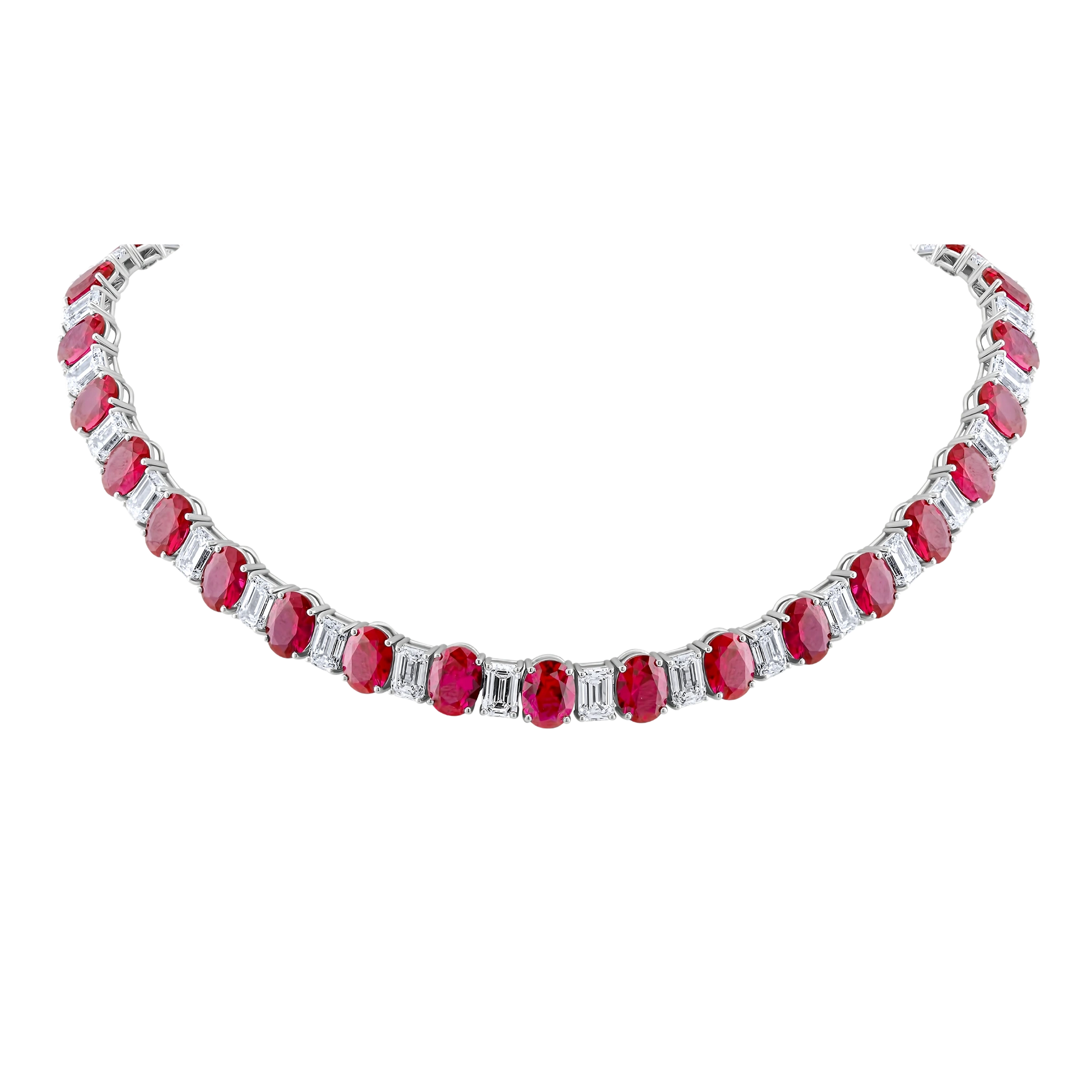 Ruby and diamond necklace on a white background