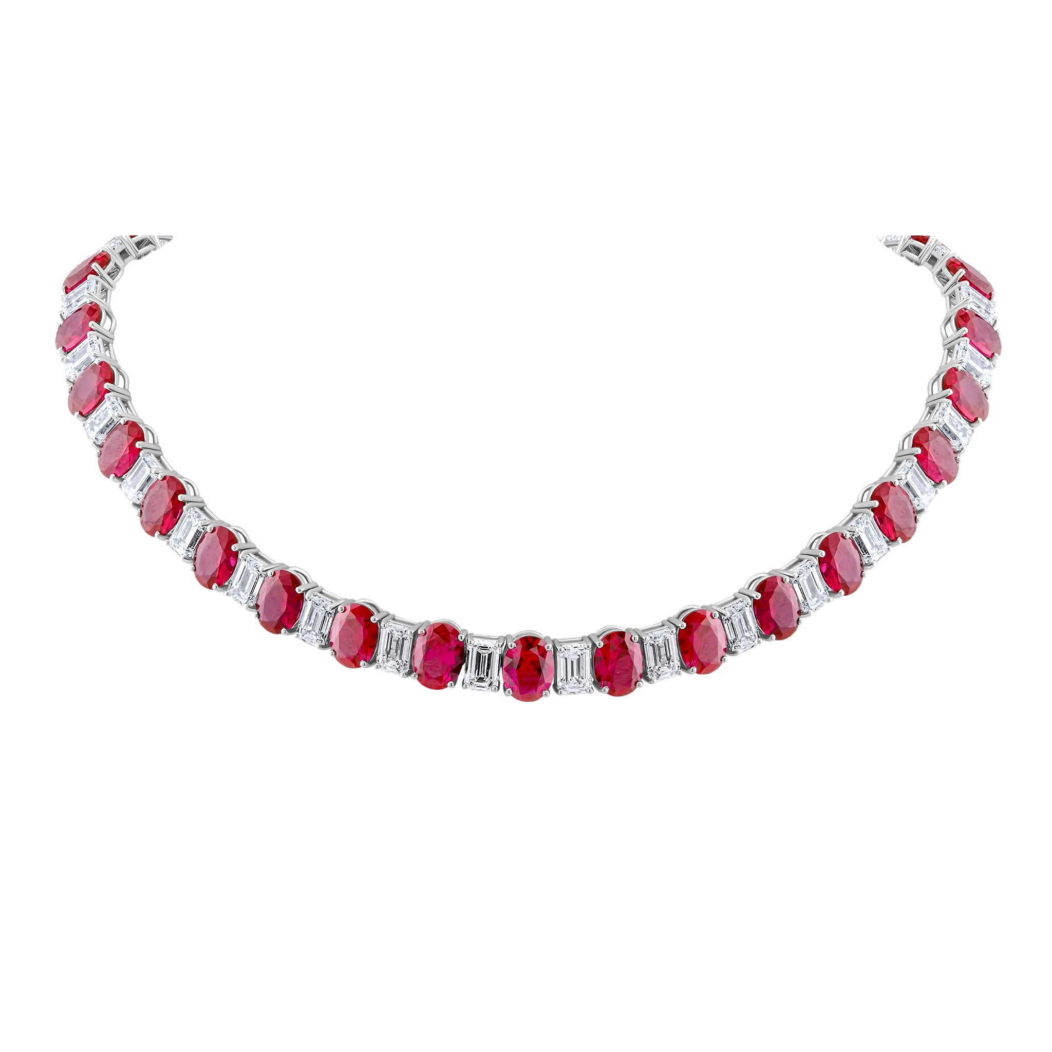 Ruby and diamond necklace on a white background