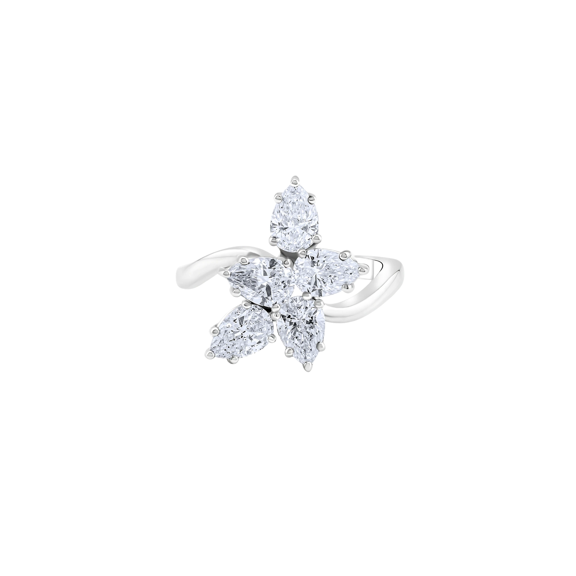 Diamond ring with a floral design on a white background