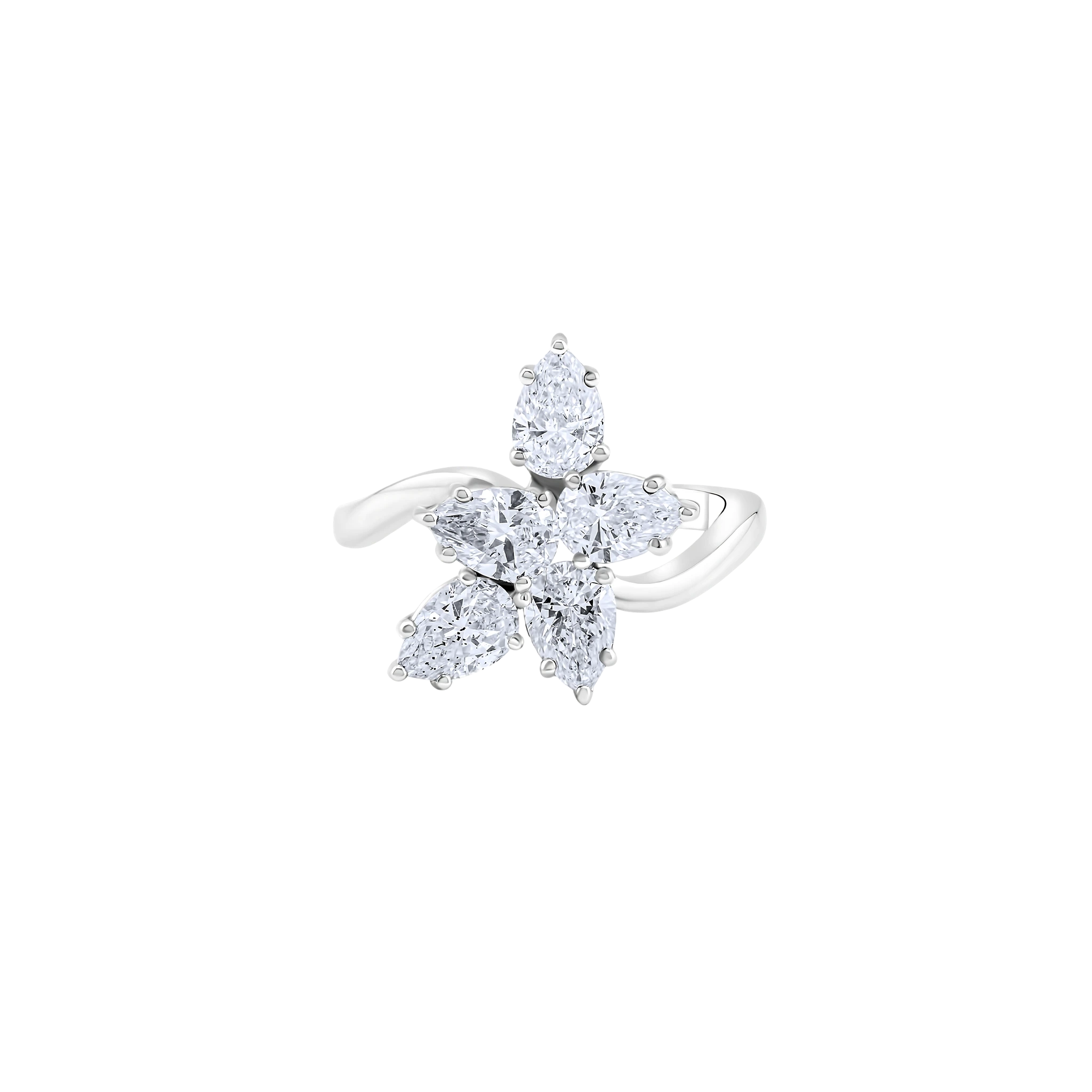 Diamond ring with a floral design on a white background