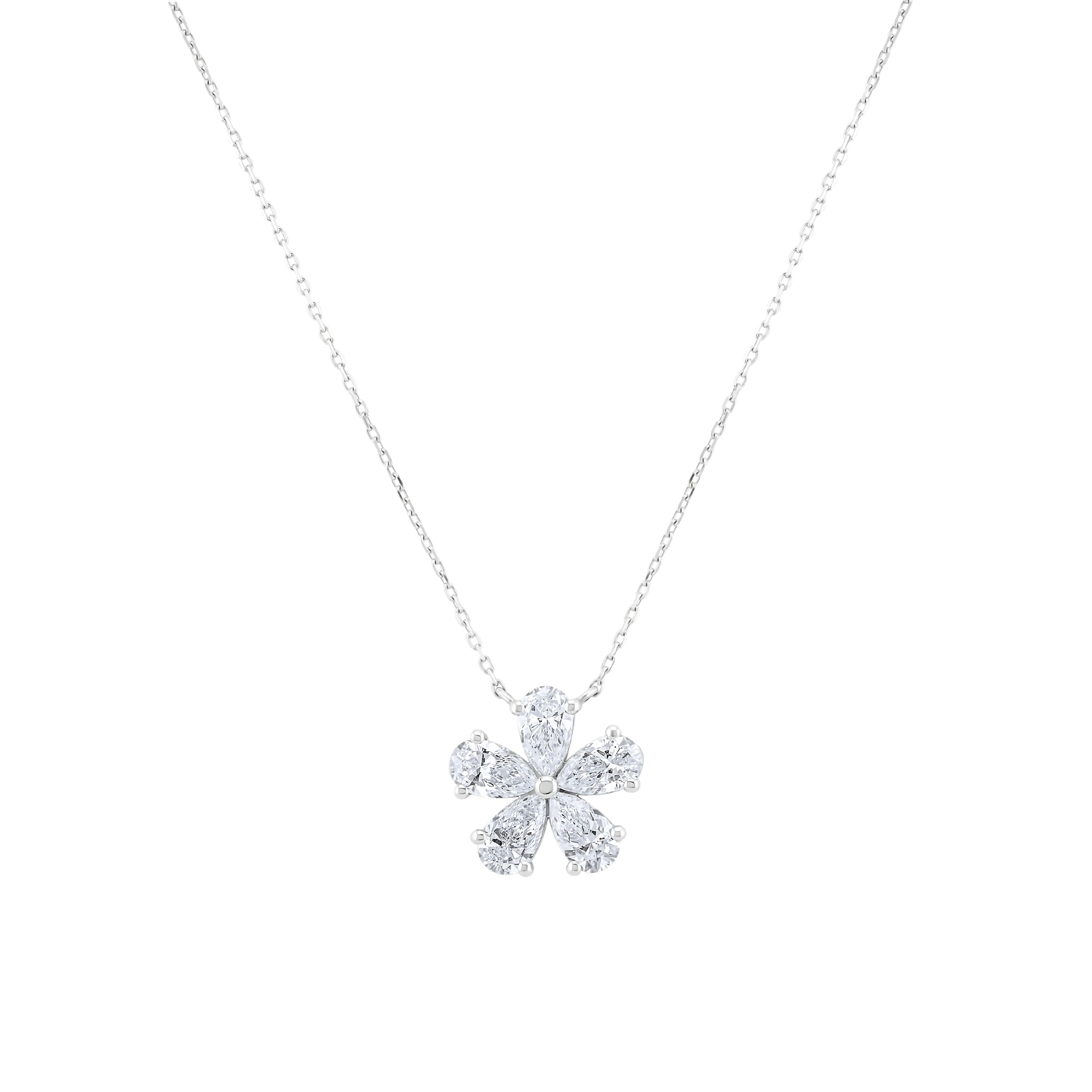 Silver necklace with a snowflake-shaped pendant on a white background