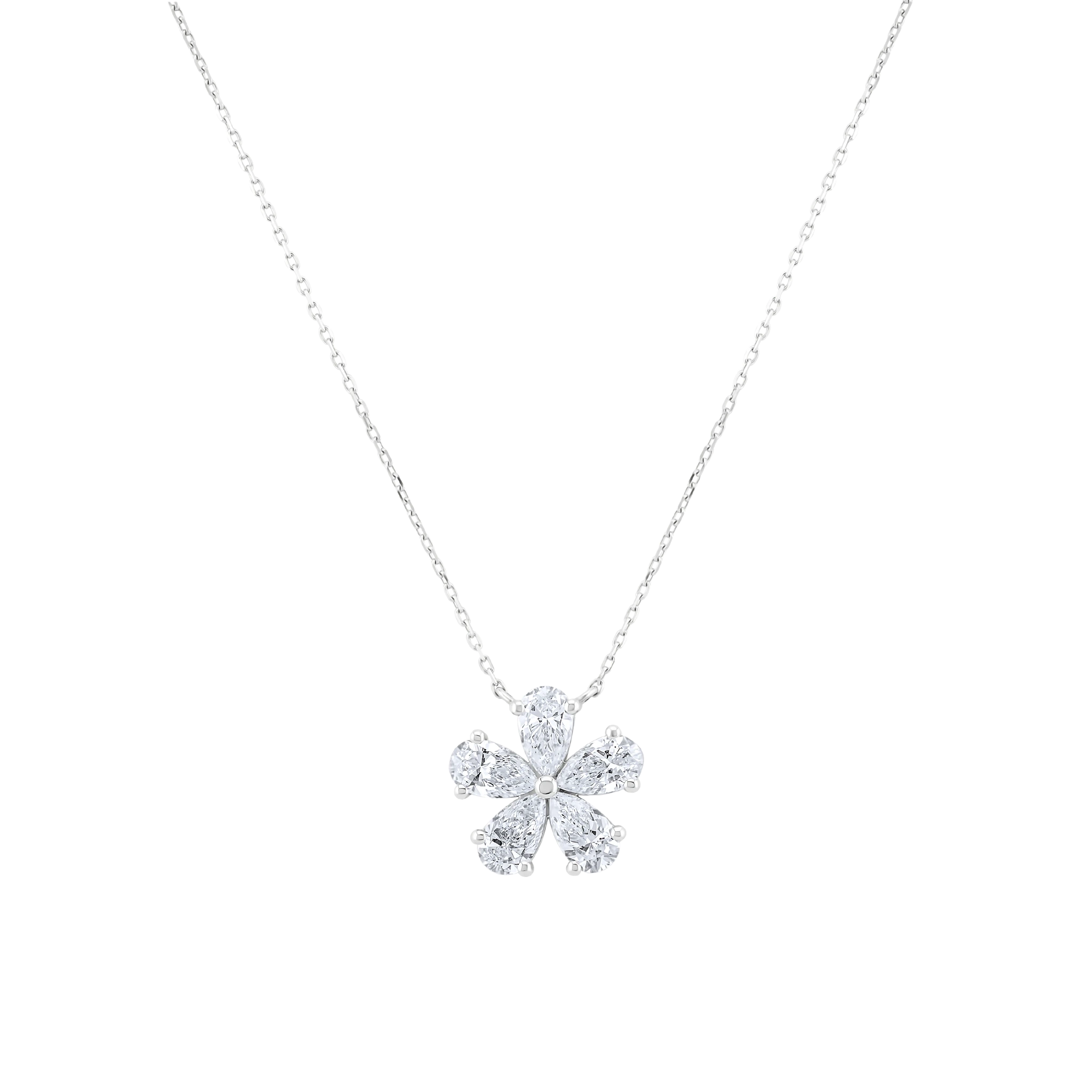 Silver necklace with a snowflake-shaped pendant on a white background