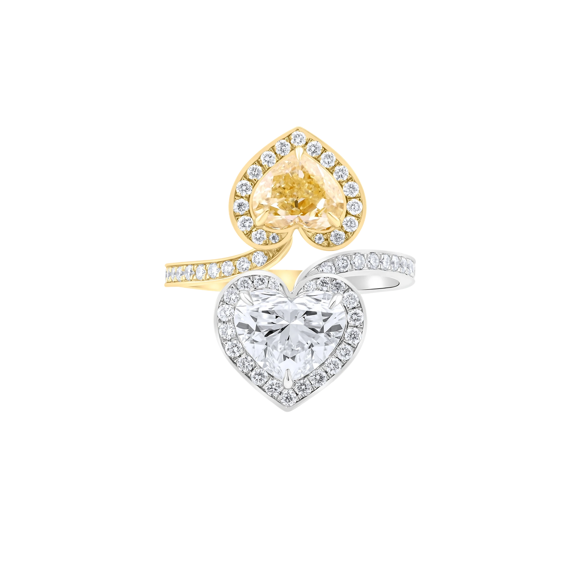 Yellow and White heart Diamond Ring
