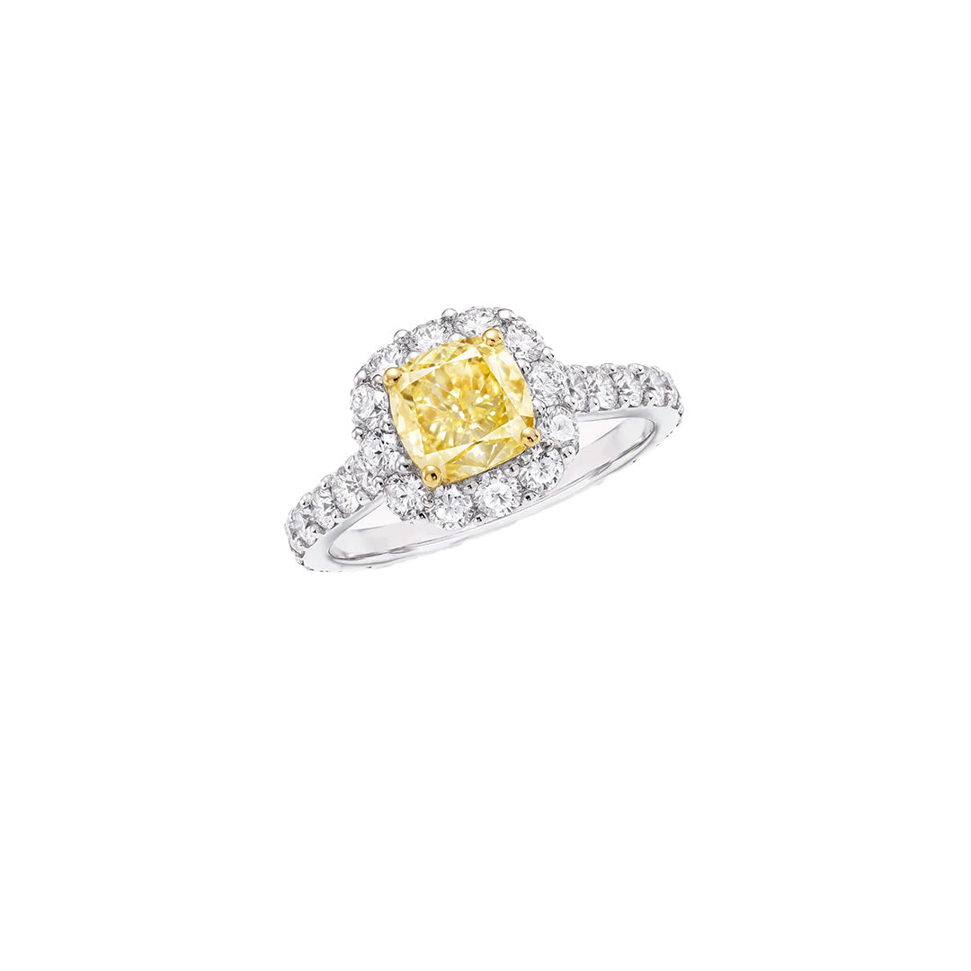 FANCY YELLOW DIAMOND HALO RING