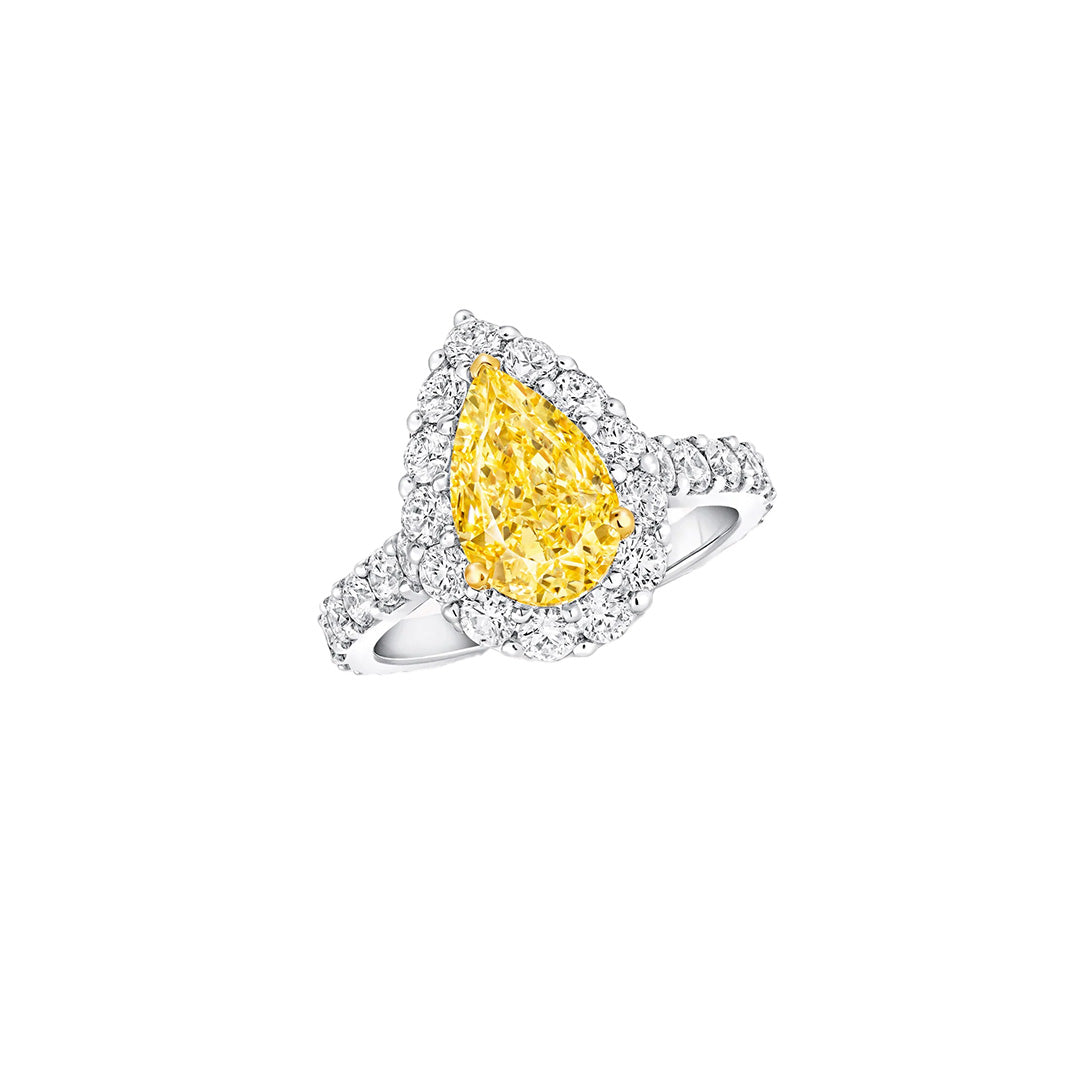 FANCY YELLOW PEAR DIAMOND HALO RING