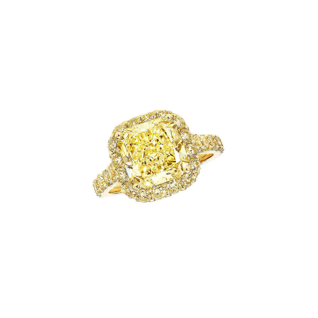 FANCY YELLOW CUSHION DIAMOND HALO RING