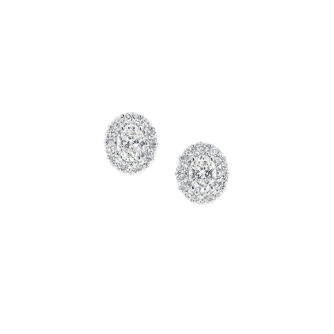 OVAL HALO DIAMOND STUD EARRINGS