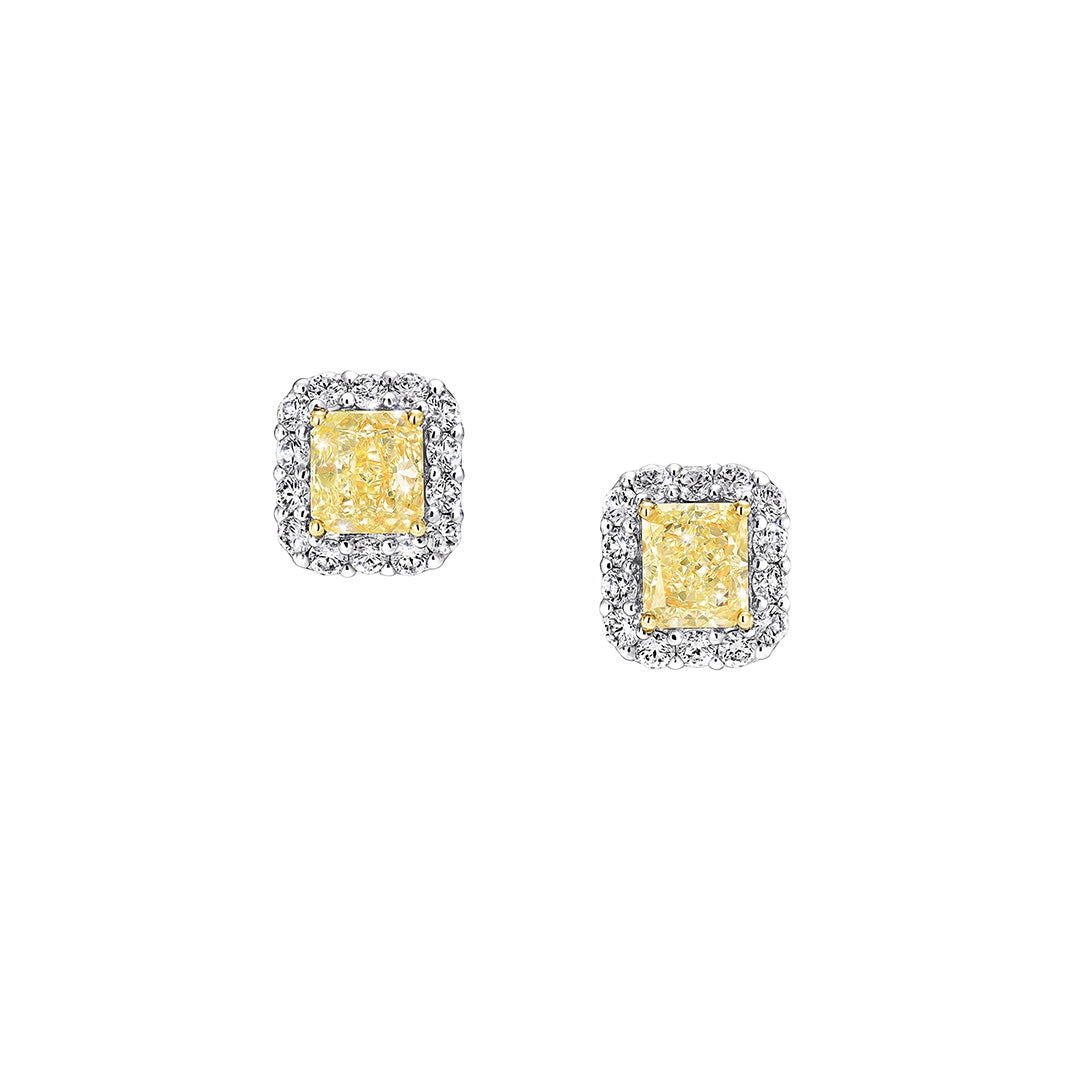 FANCY YELLOW DIAMOND HALO EARRINGS