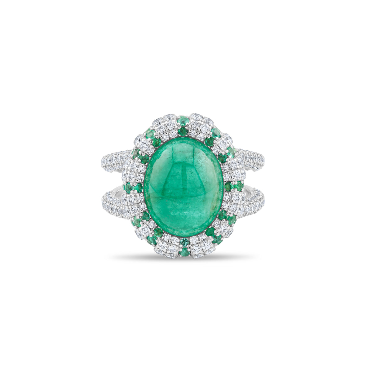 CABOCHON EMERALD HALO RING