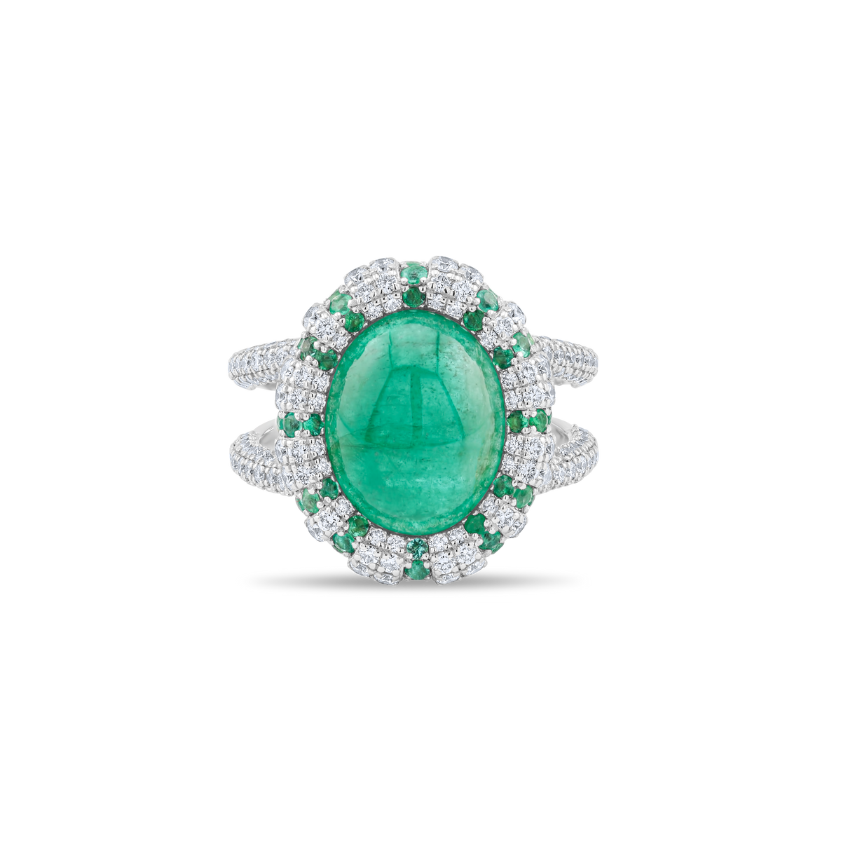 CABOCHON EMERALD HALO RING