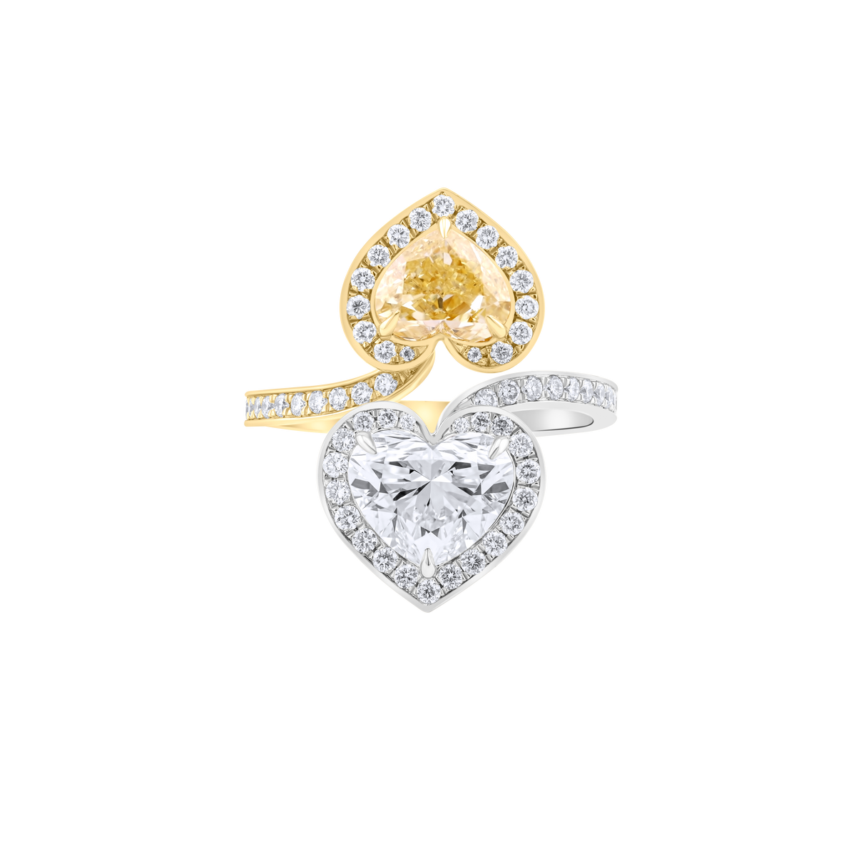 Yellow and White Heart Diamond Ring