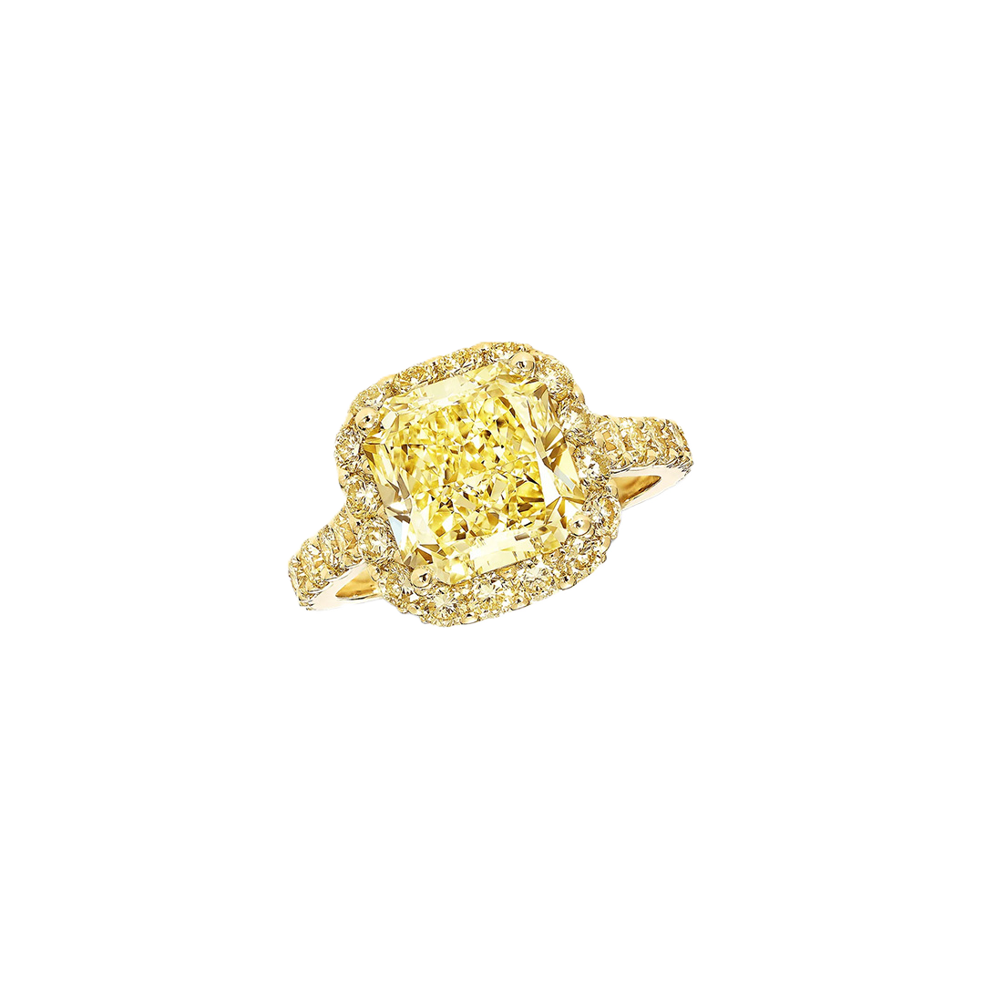 FANCY YELLOW CUSHION DIAMOND HALO RING
