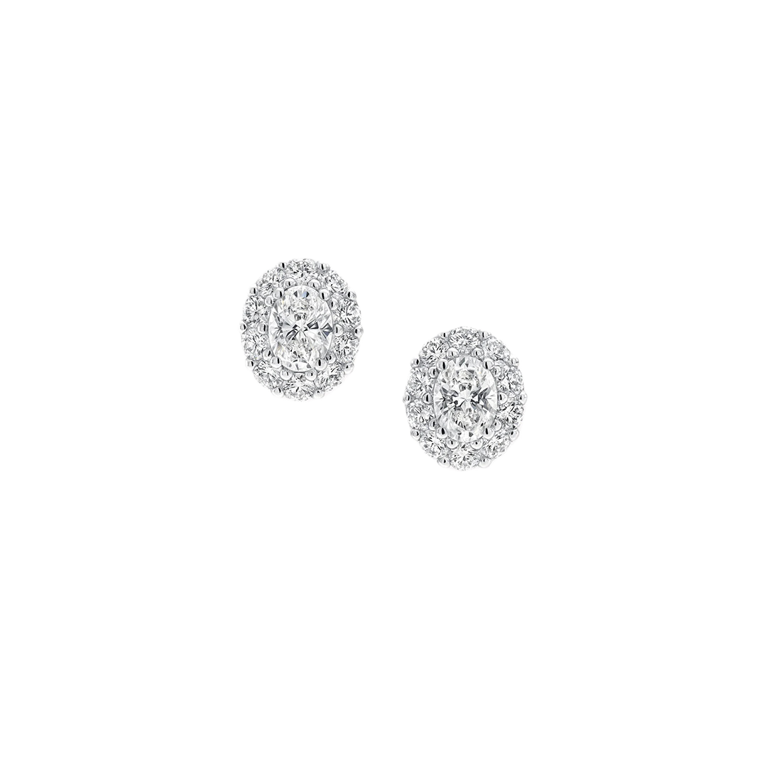 OVAL HALO DIAMOND STUD EARRINGS