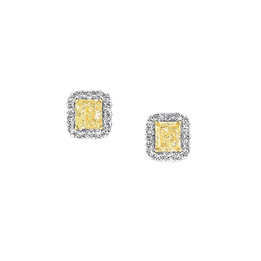FANCY YELLOW DIAMOND HALO EARRINGS