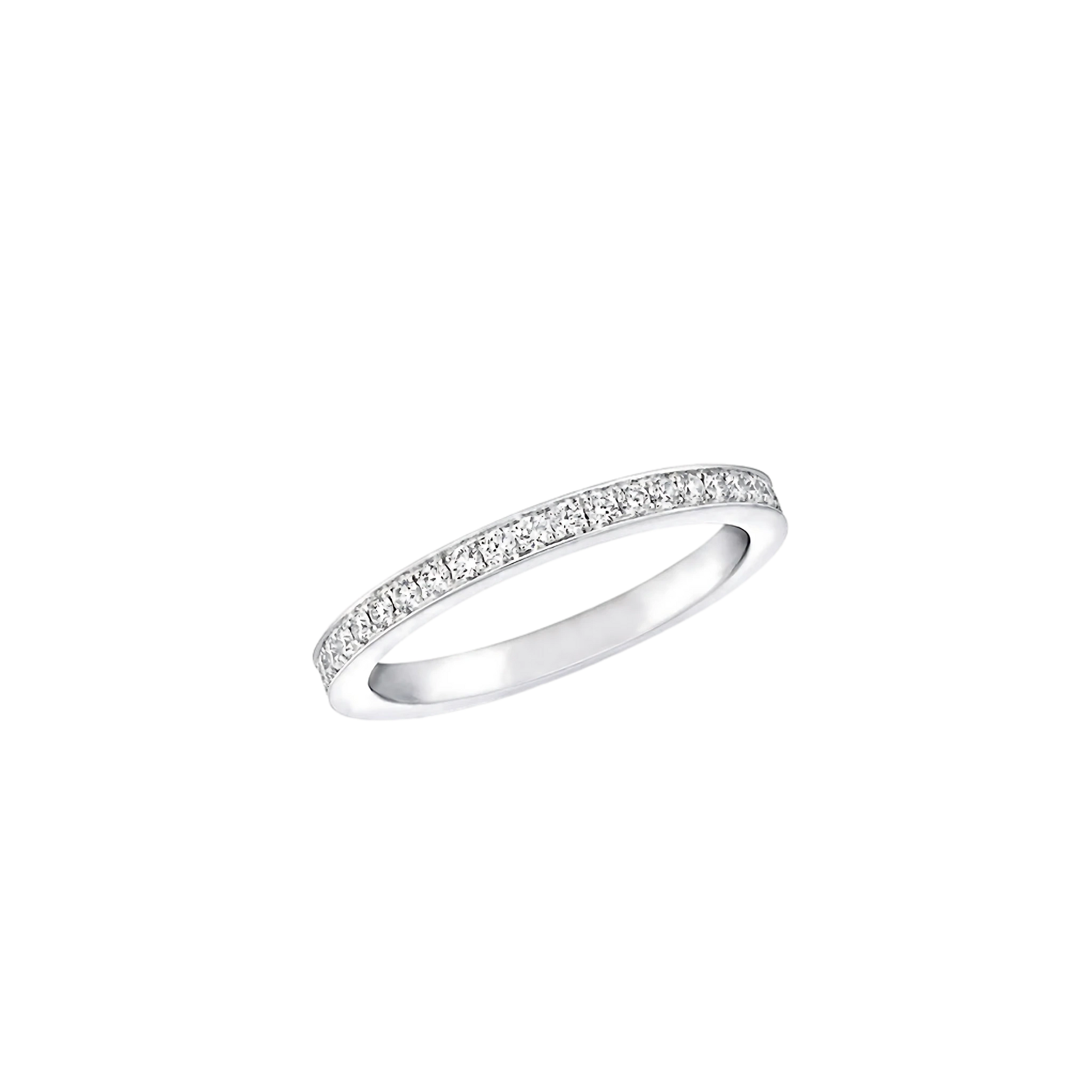 Silver ring with small diamonds on a white background