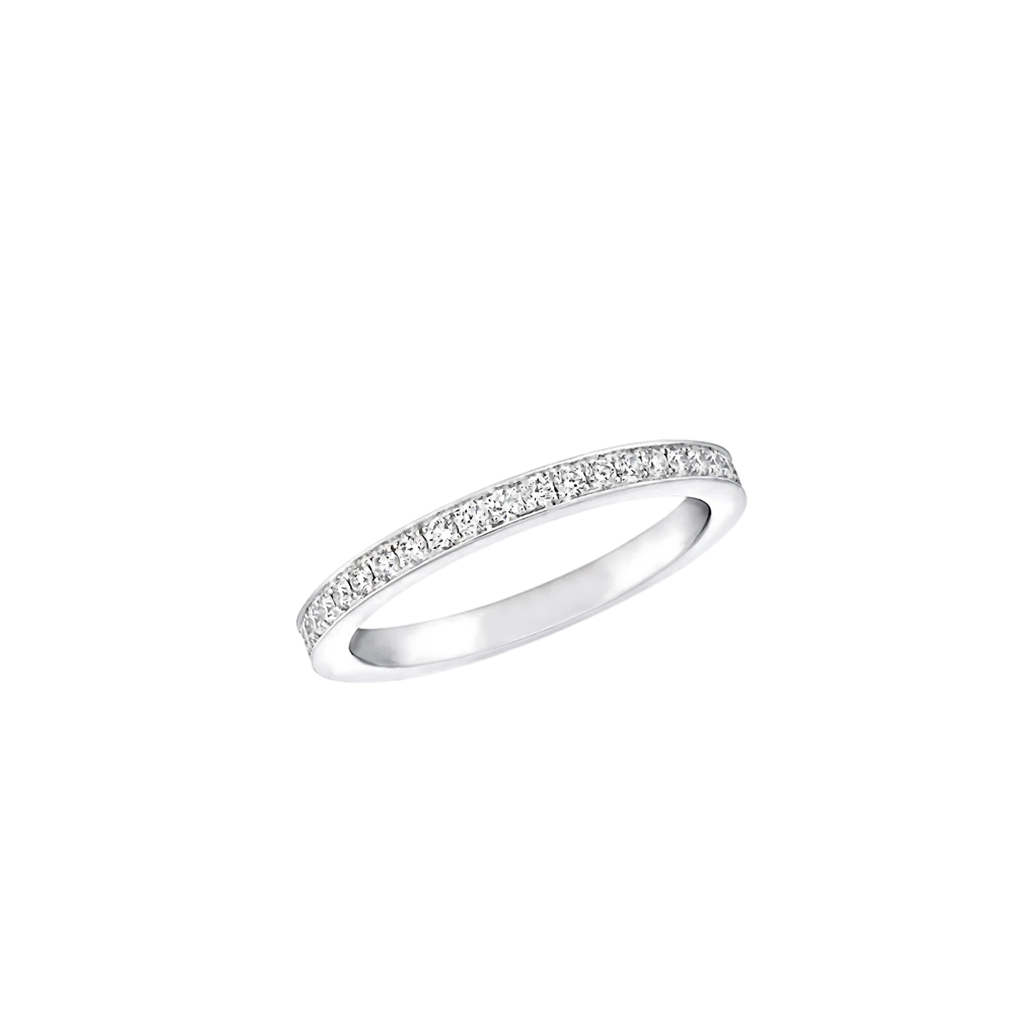Silver ring with small diamonds on a white background