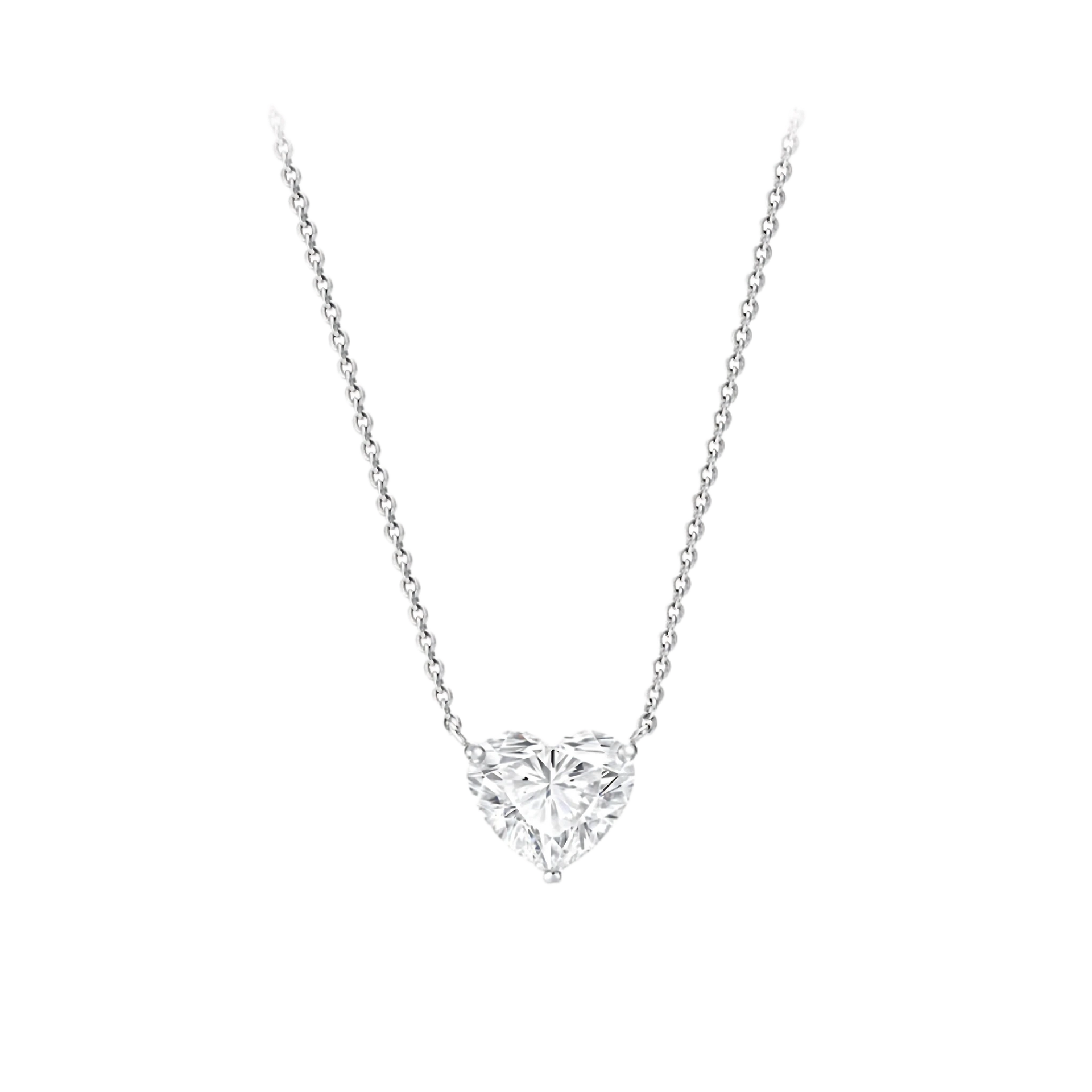 Heart-shaped diamond necklace on a white background