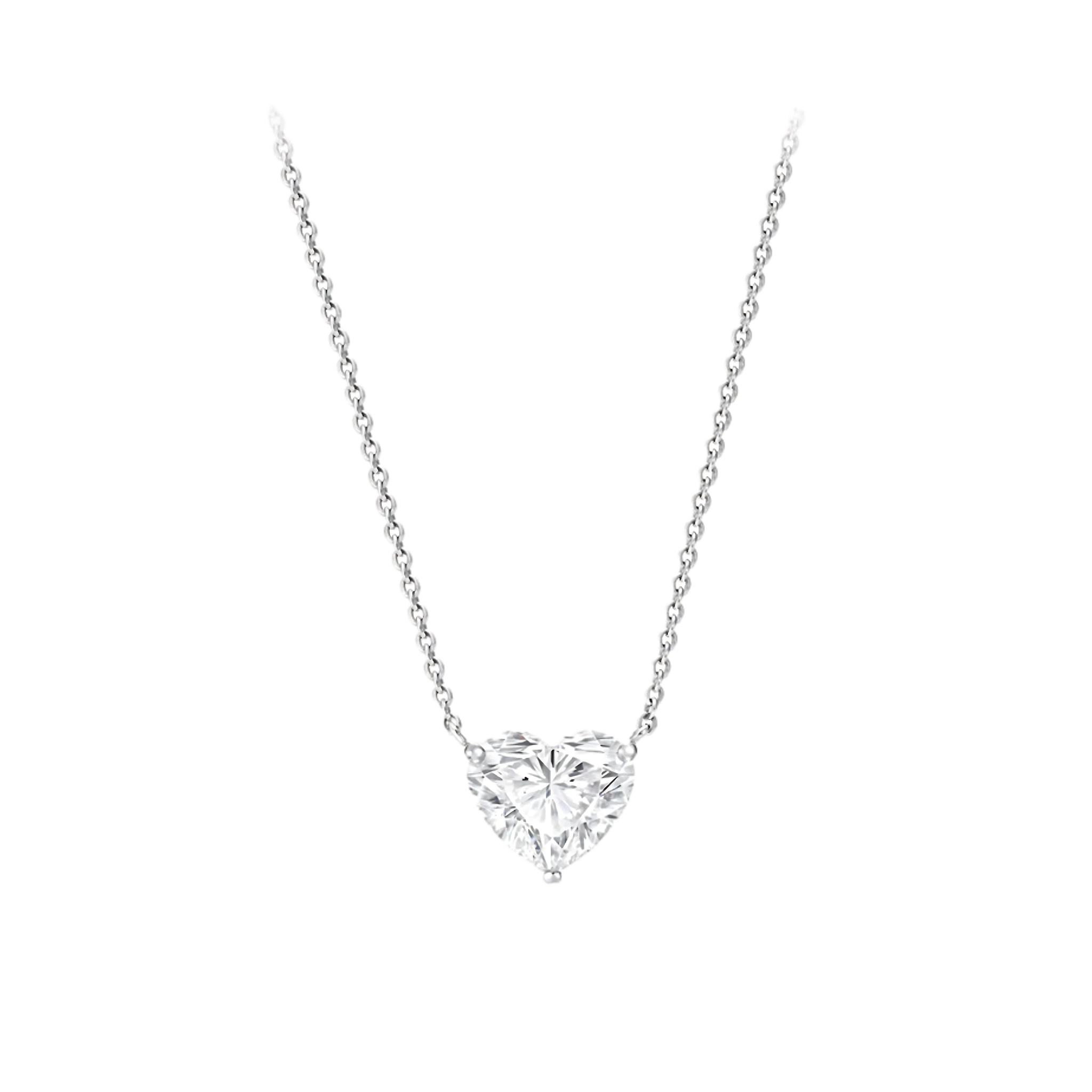 Heart-shaped diamond necklace on a white background