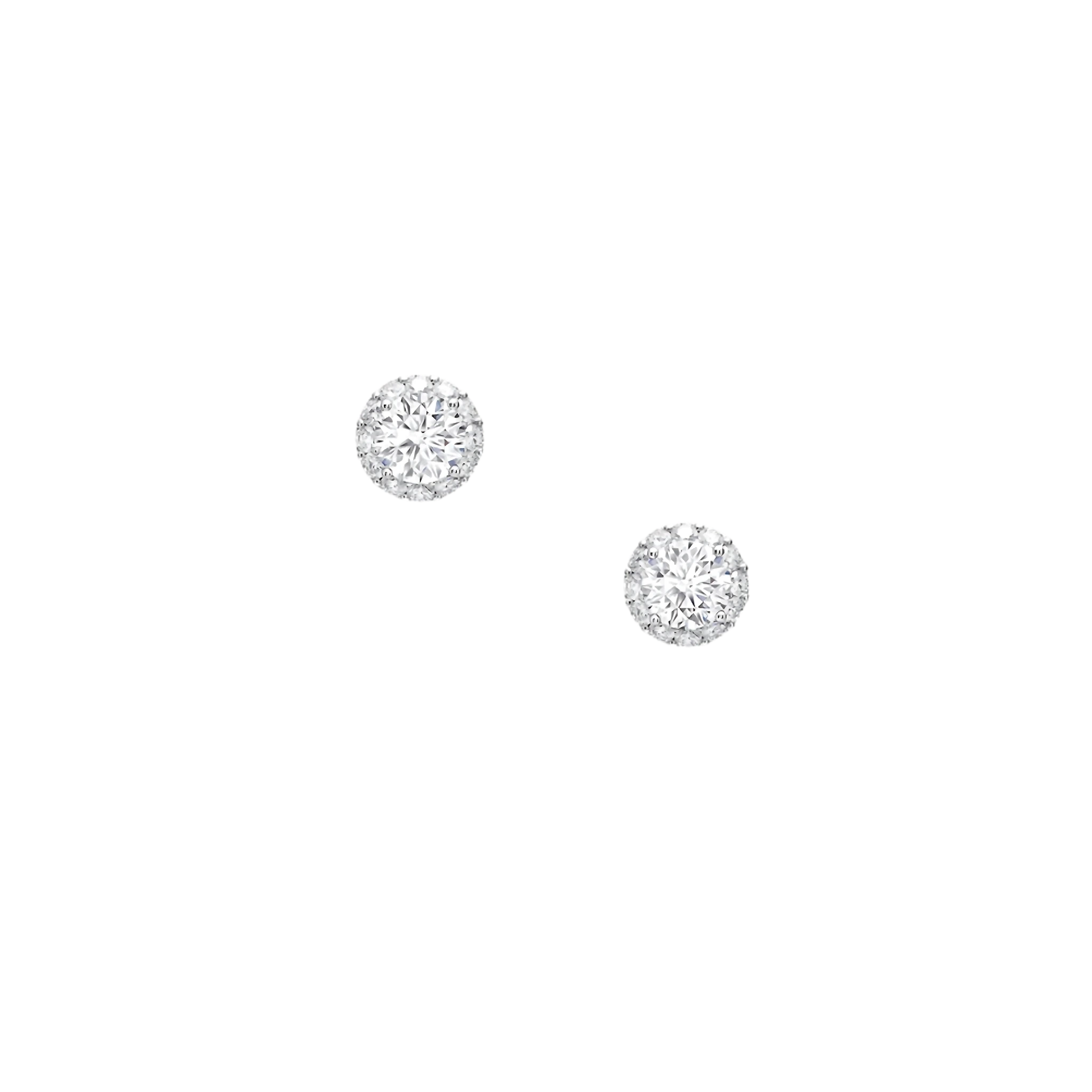 Pair of round diamond stud earrings on a white background