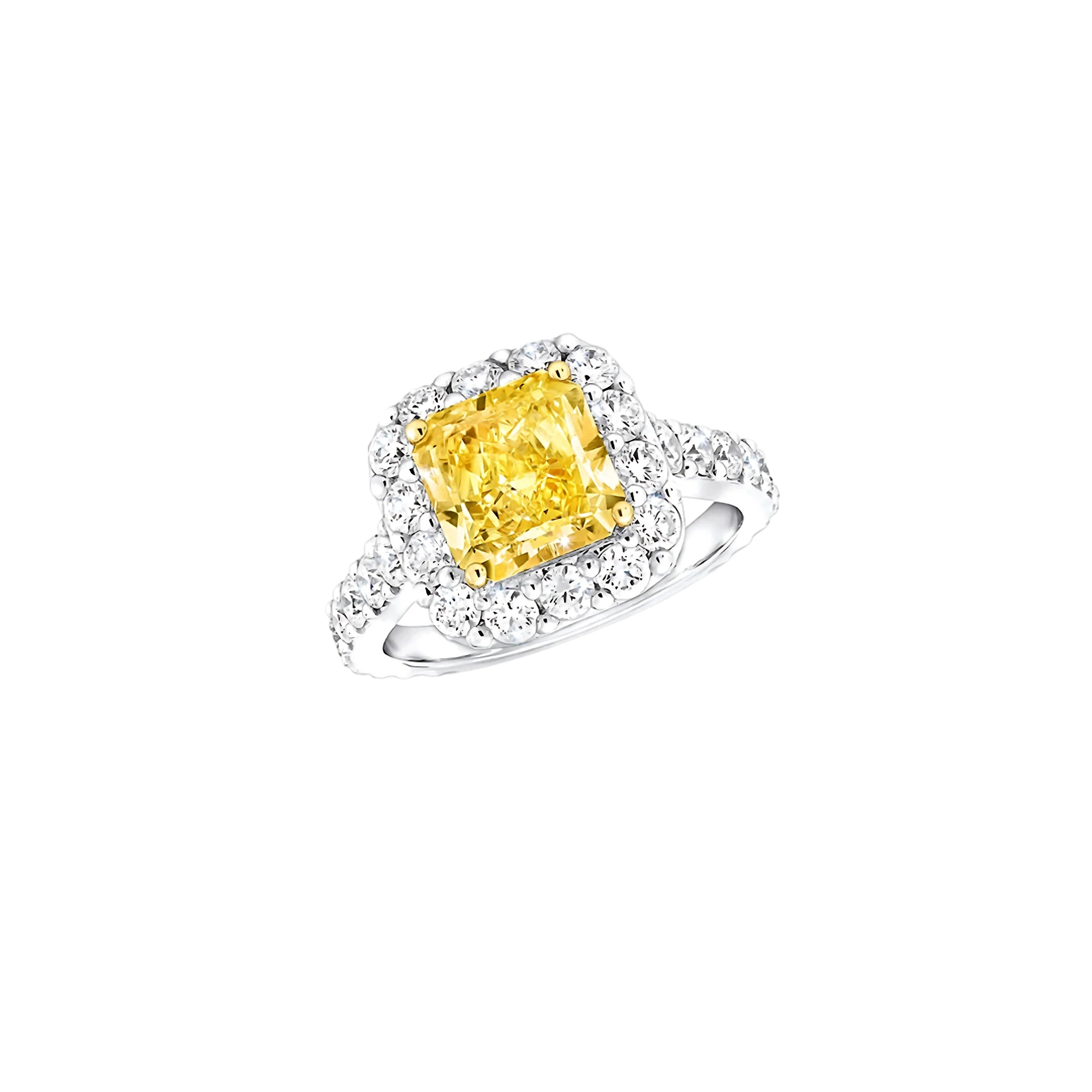 FANCY YELLOW CUSHION DIAMOND HALO RING