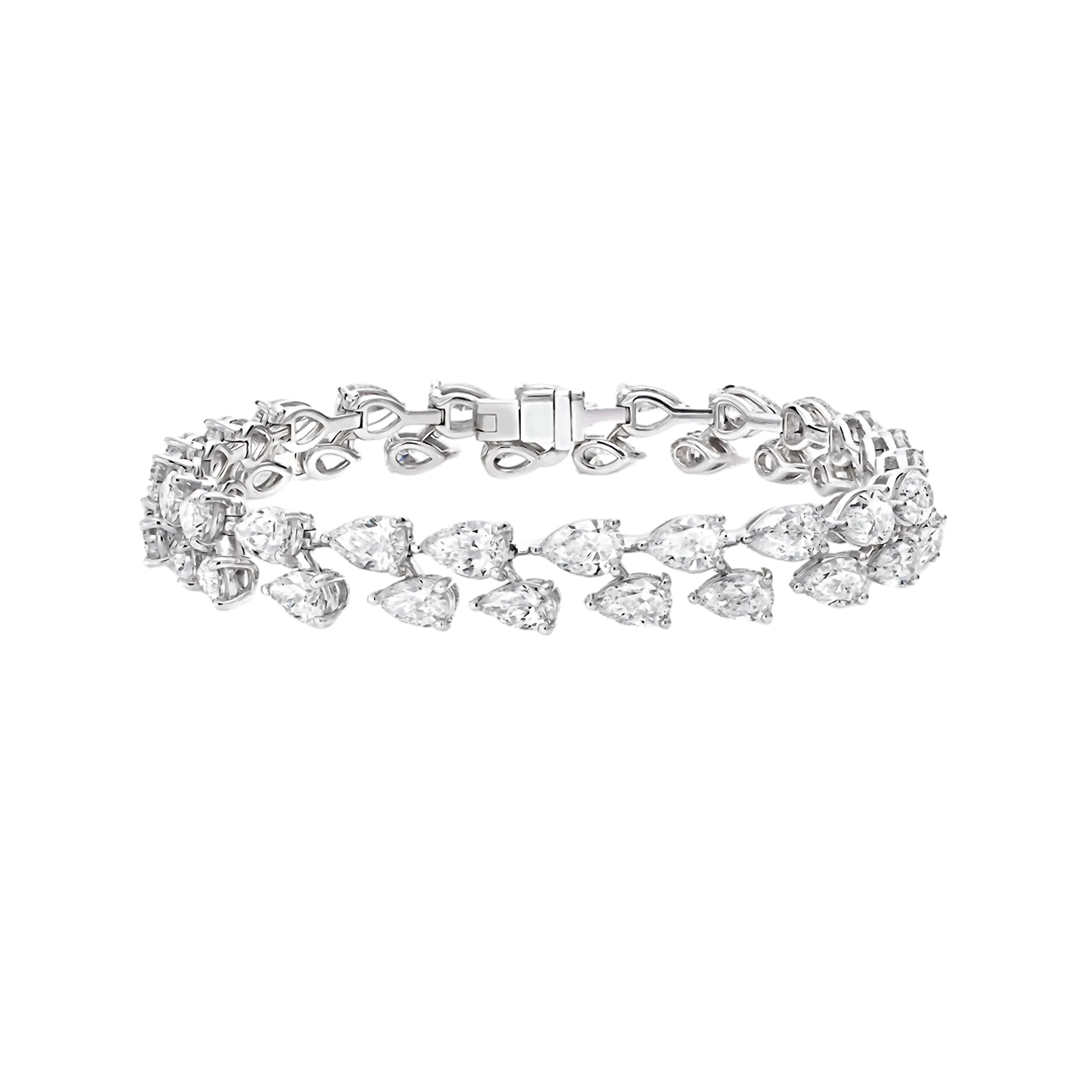 Silver bracelet with clear gemstones on a white background