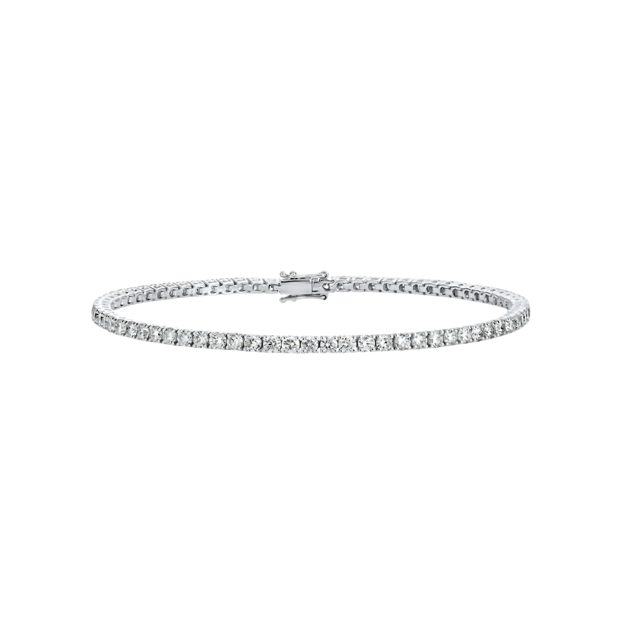 Silver bracelet with clear stones on a white background