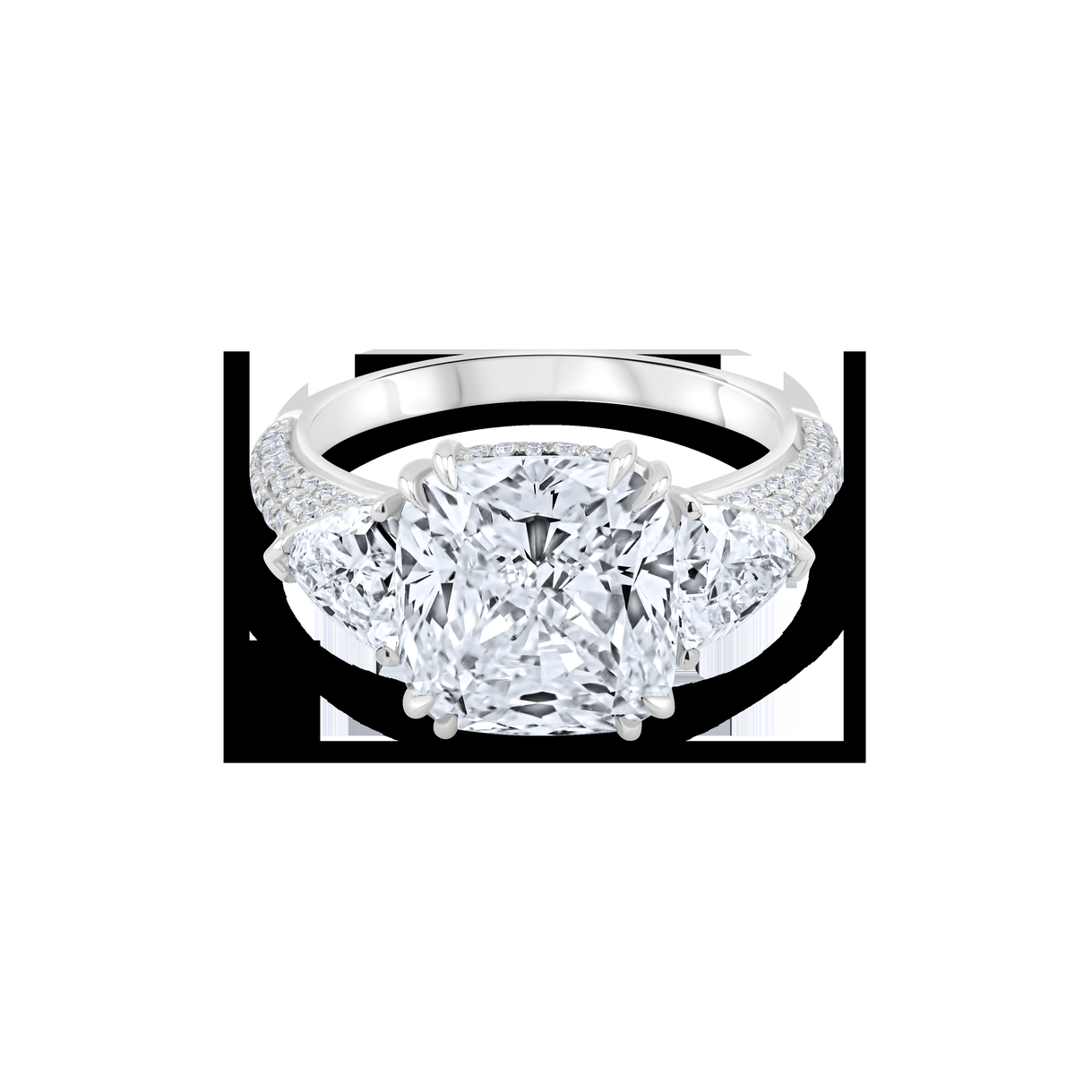 CUSHION THREE-STONE DIAMOND RING
